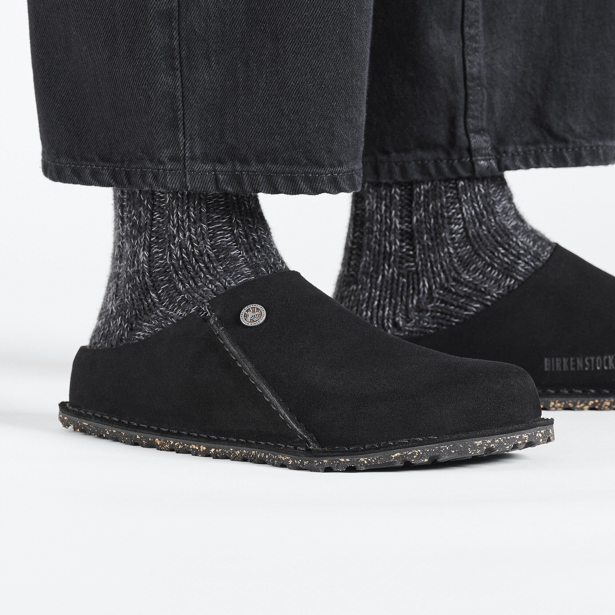 Тапочки Birkenstock Zermatt Premium Suede Leather, цвет: Чёрный — фото 7