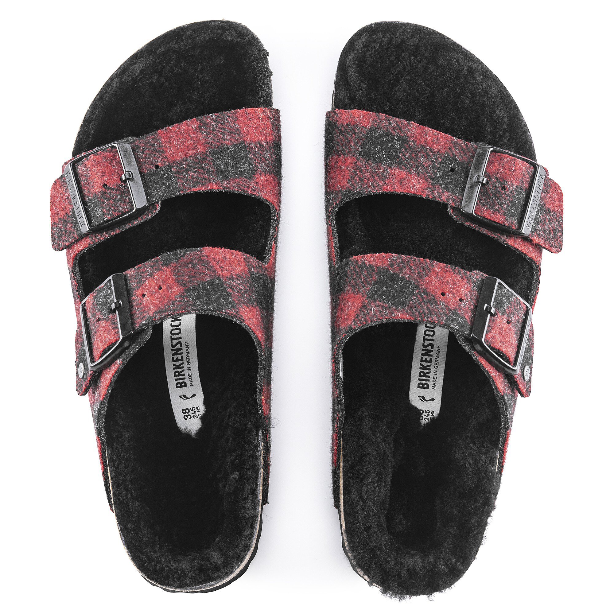 Сандалии Birkenstock Arizona Shearling Suede Leather/Fur, цвет: Клетчатый красный — фото 2