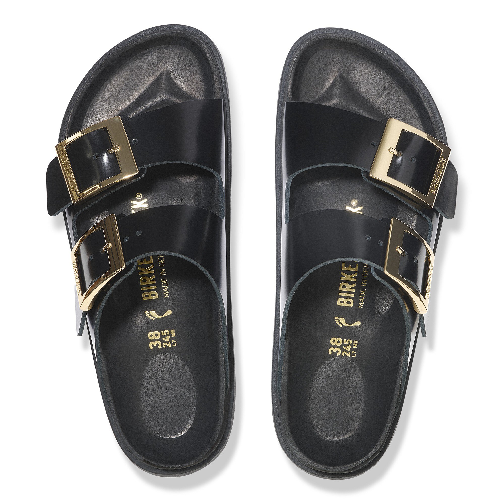 Женские сандалии Birkenstock Arizona Droplet Buckle Natural Leather Patent, цвет: Чёрный — фото 2