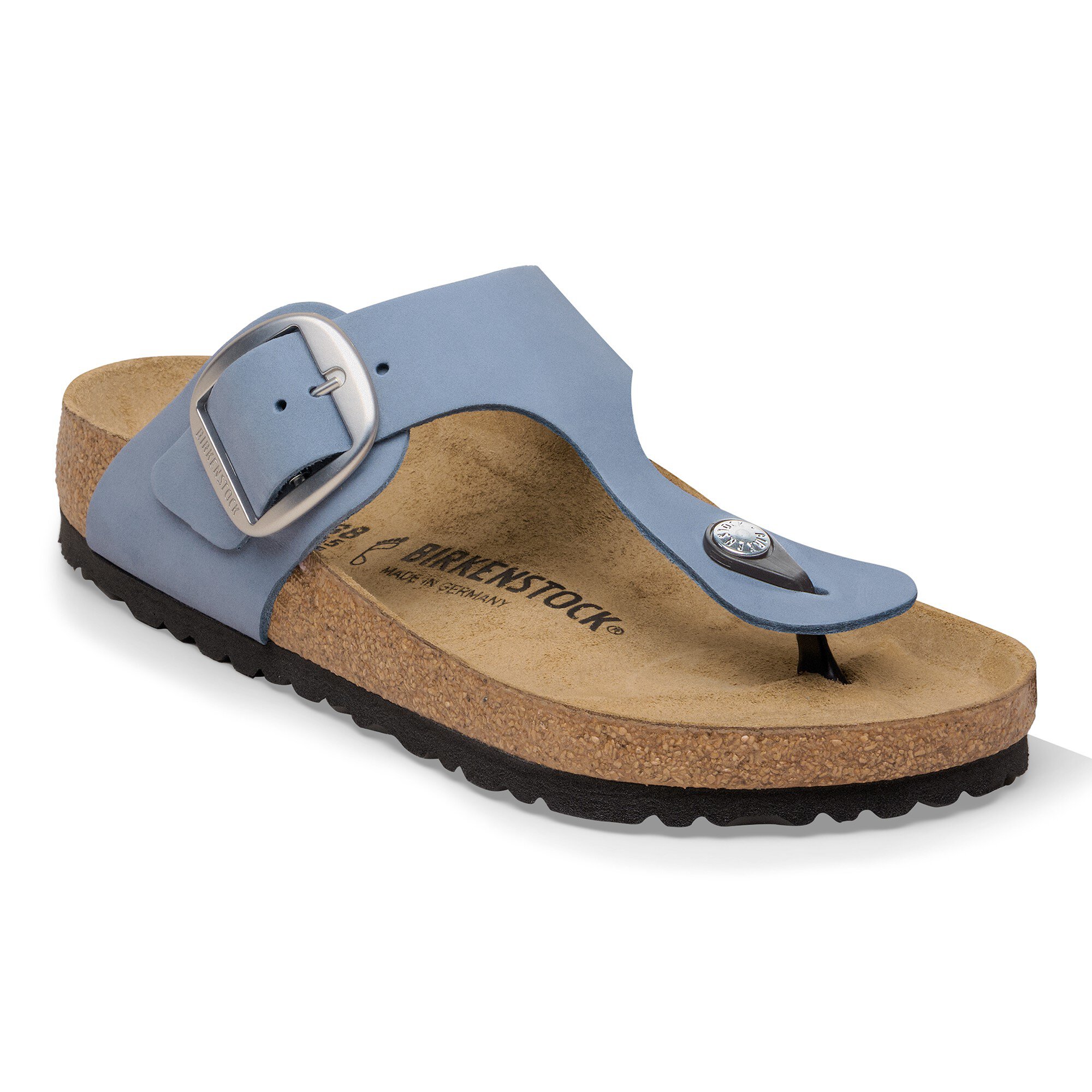 Gizeh Big Buckle Nubuck Leather in Color Stone Blue | BIRKENSTOCK US