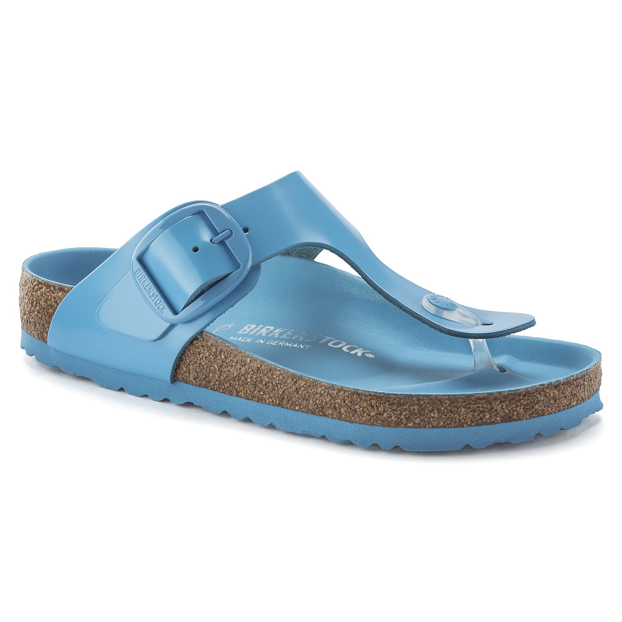 Gizeh Big Buckle Natural Leather Patent in Color High Shine Sky