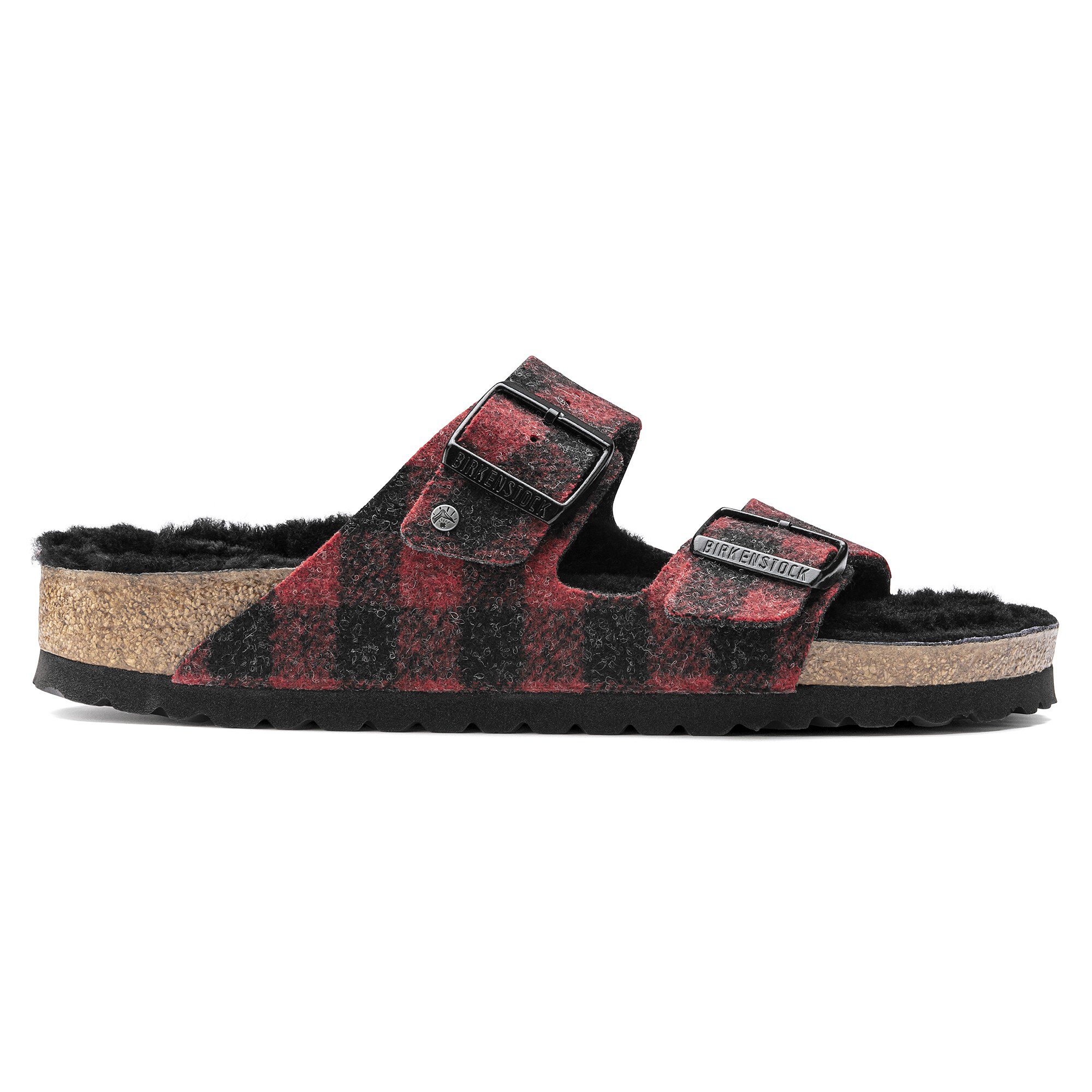Сандалии Birkenstock Arizona Shearling Suede Leather/Fur, цвет: Клетчатый красный — фото 3