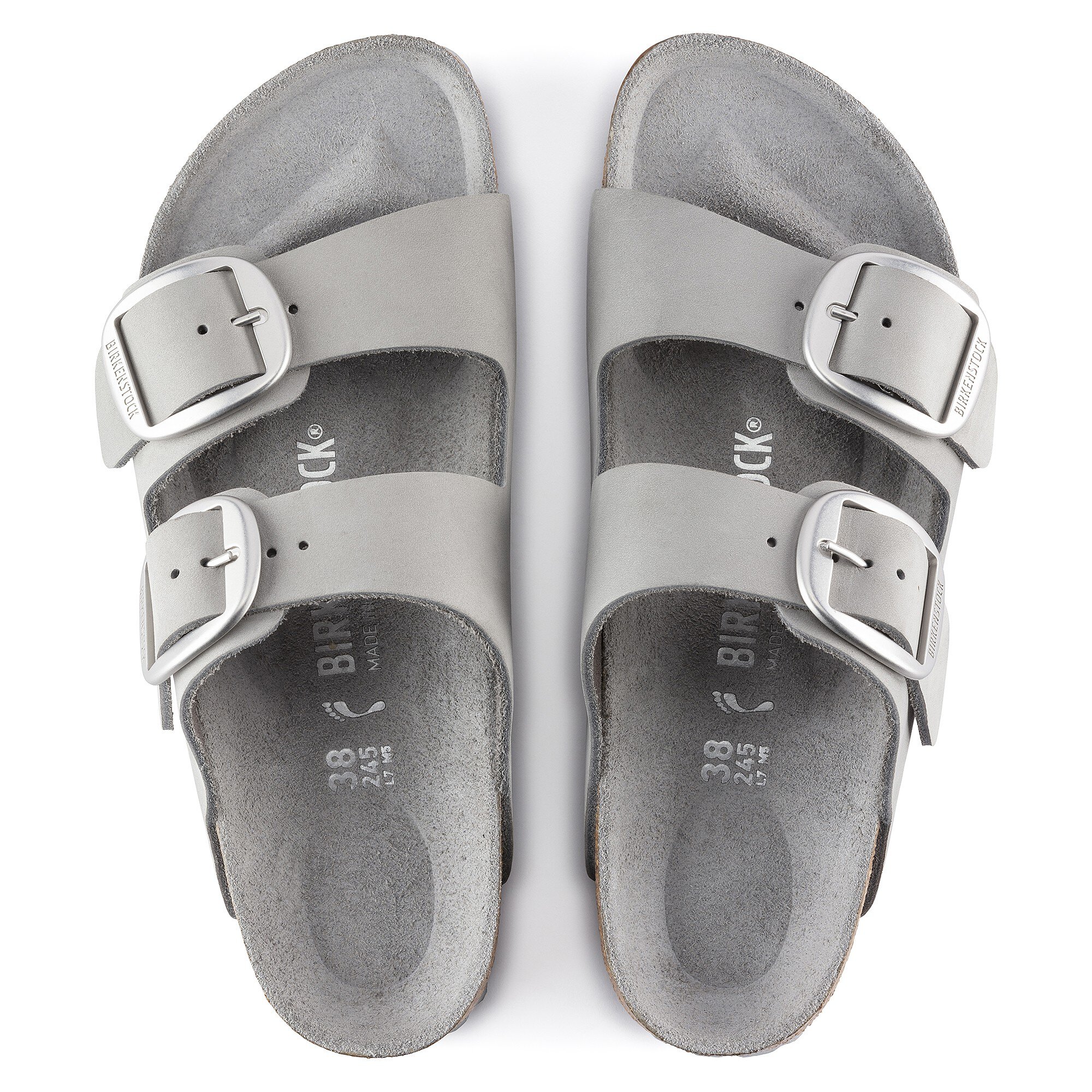 Женские сандалии Birkenstock Arizona Big Buckle Natural Leather Nubuck, цвет: Серый — фото 2