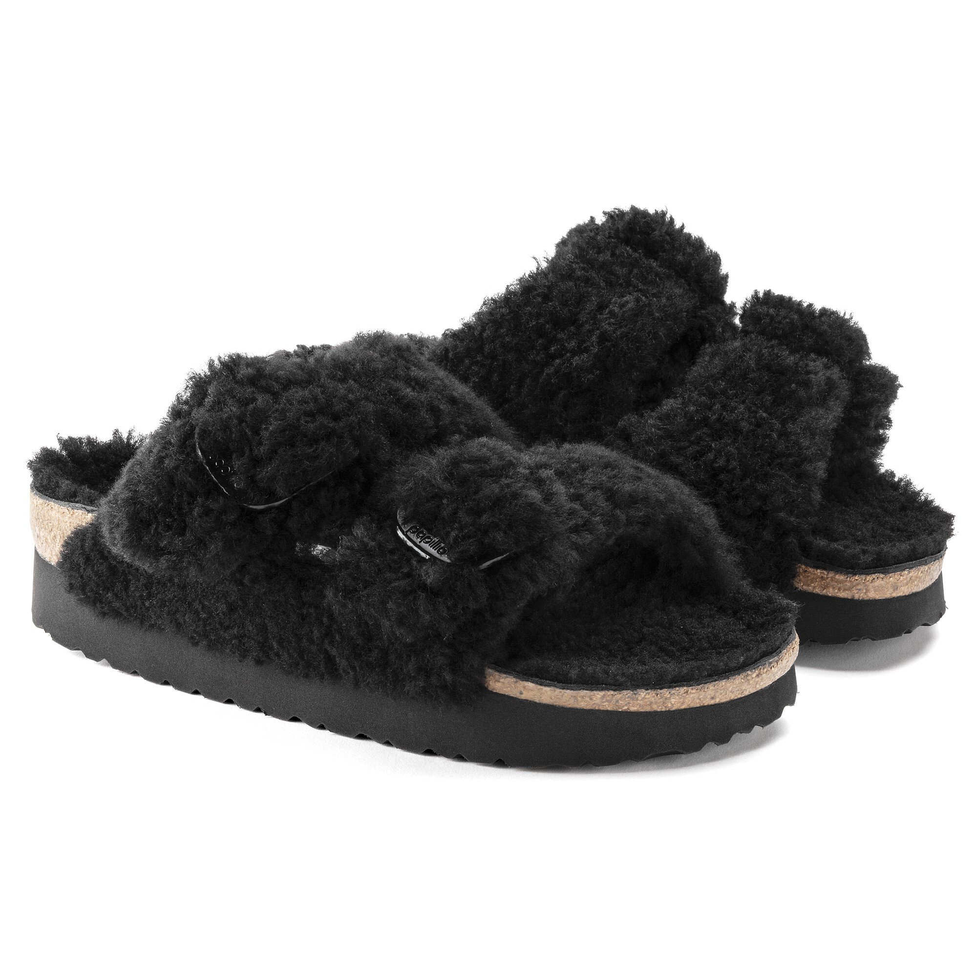 Женские сандалии Birkenstock Arizona Big Buckle Shearling Fur, цвет: Чёрный — фото 5