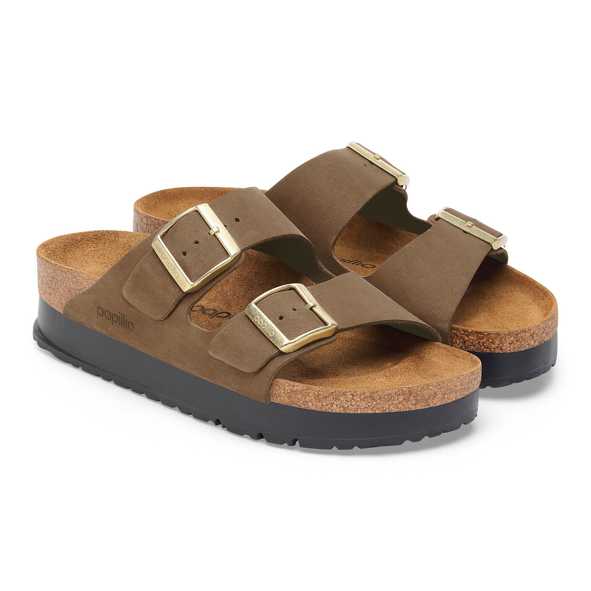 Женские сандалии Birkenstock Arizona Flex Platform Nubuck Leather, цвет: Тёмный чайный — фото 7