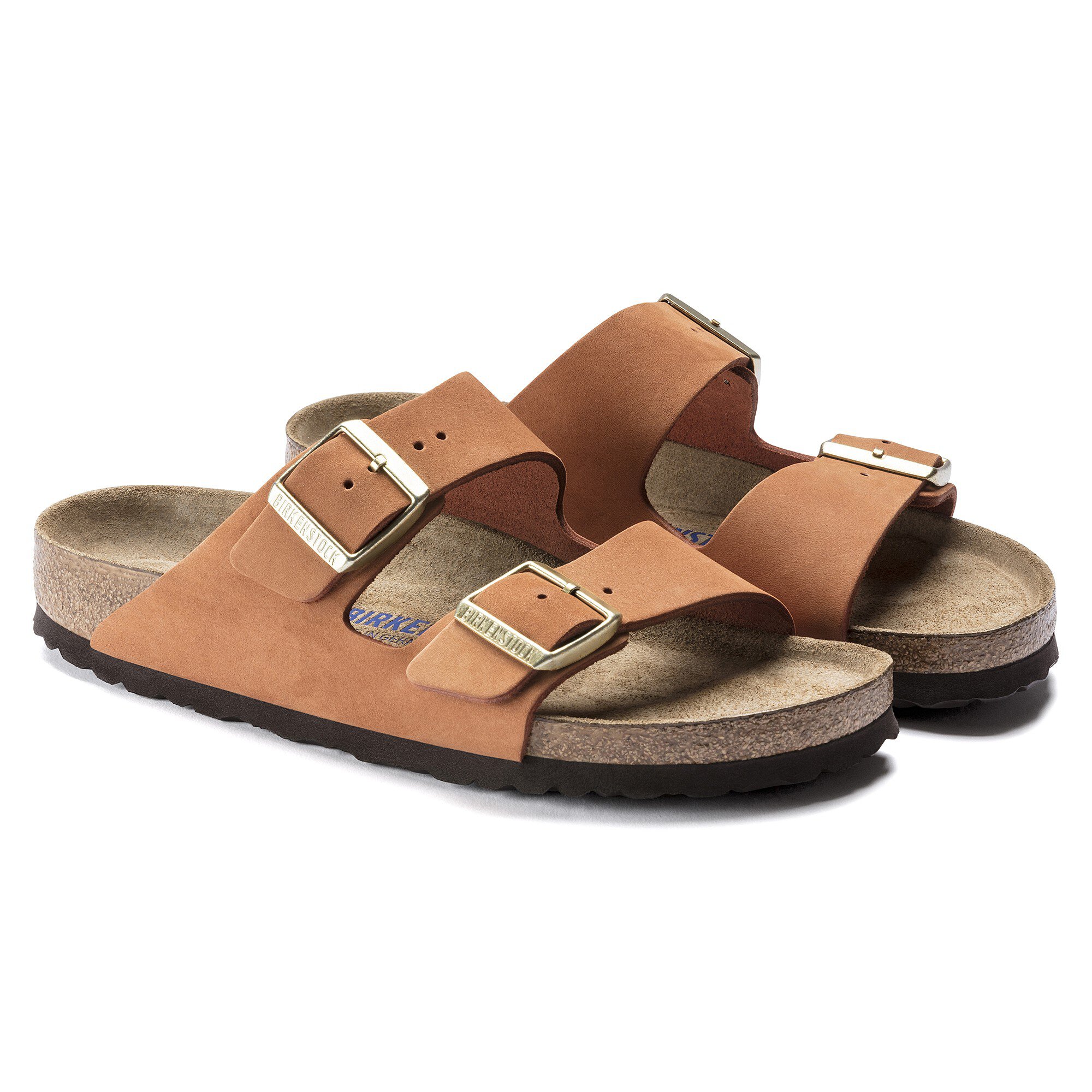 Женские сандалии Birkenstock Arizona Soft Footbed Nubuck Leather, цвет: Пекан — фото 7