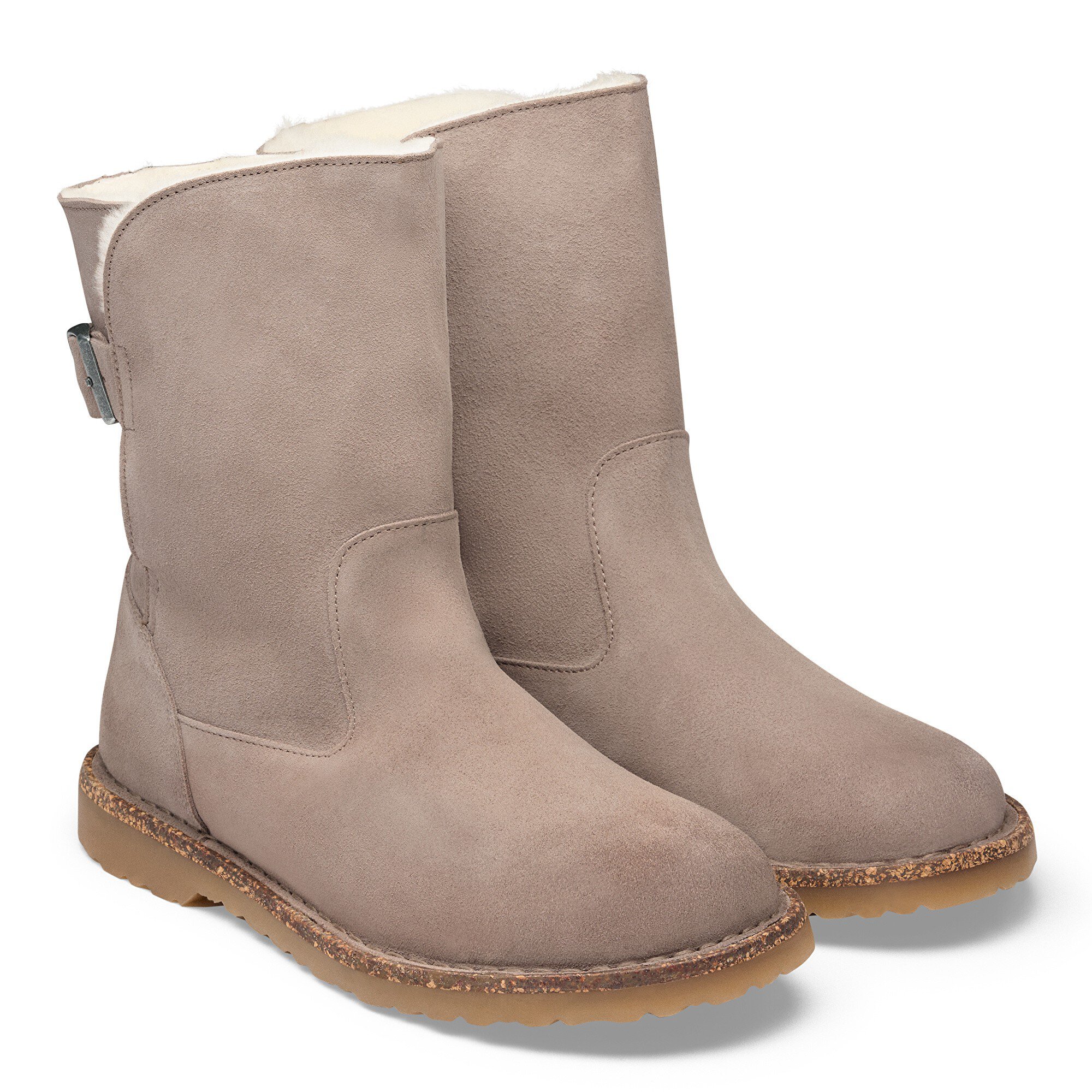Женские ботинки Birkenstock Uppsala Shearling Suede Leather, цвет: Пустынный серый серо-коричневый — фото 4