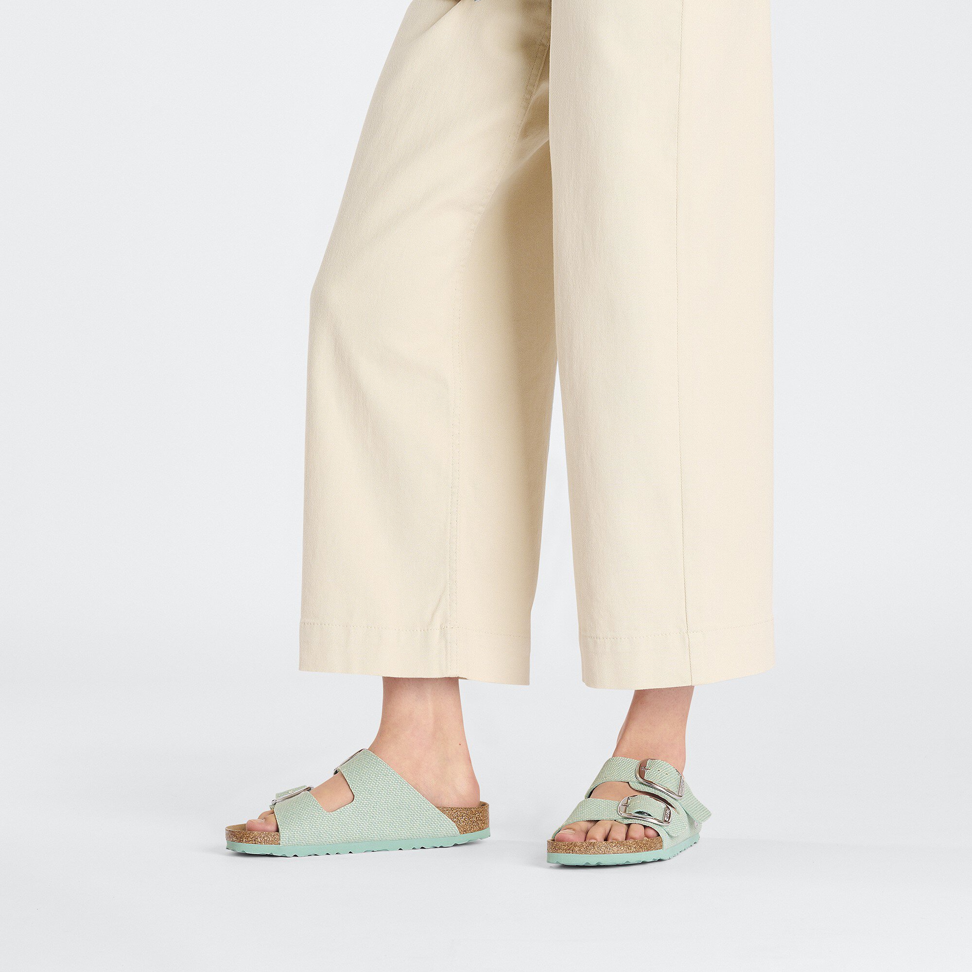 Женские сандалии Birkenstock Arizona Big Buckle Rivet Logo Textile, цвет: Холщовый зелёный — фото 8