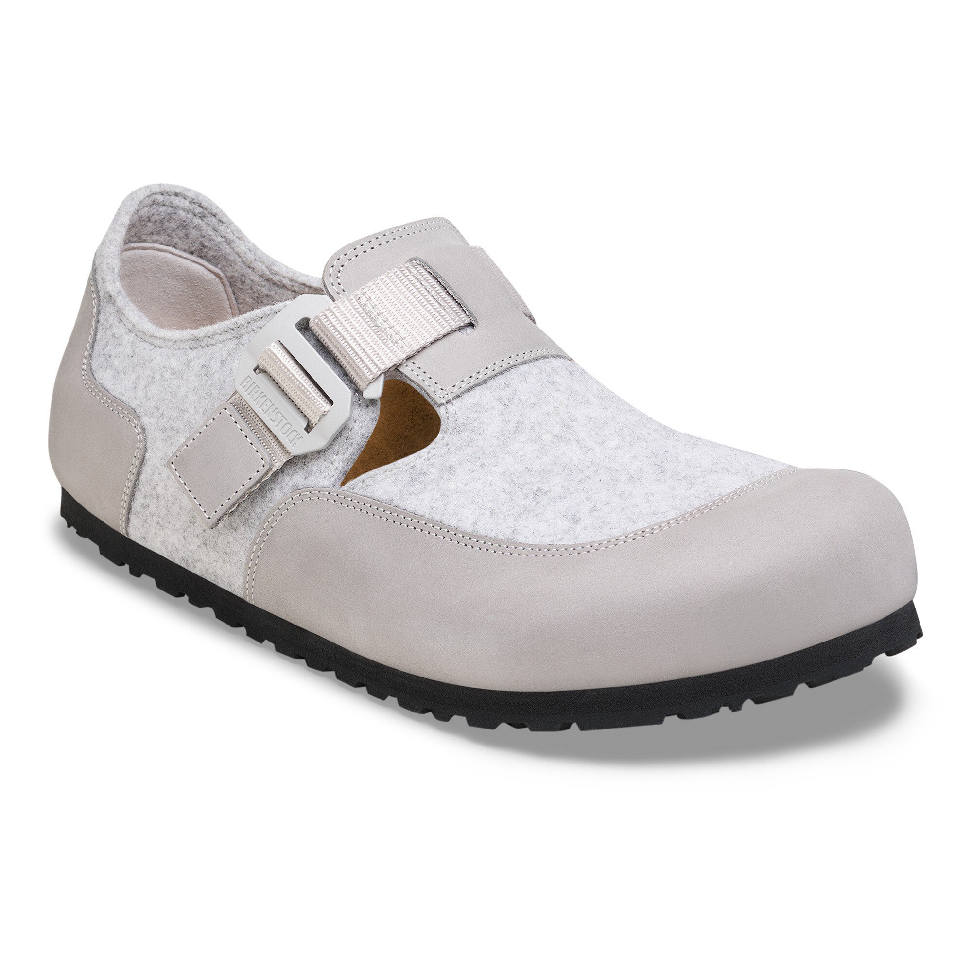 Тапочки Birkenstock London Nova Felt Leather/Textile/Felt, цвет: Серо-бежевый