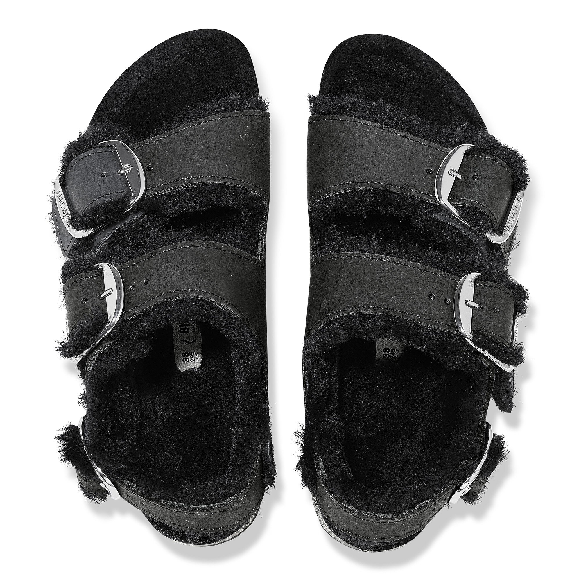 Женские сандалии Birkenstock Milano Big Buckle Shearling Natural Leather Oiled, цвет: Чёрный — фото 2