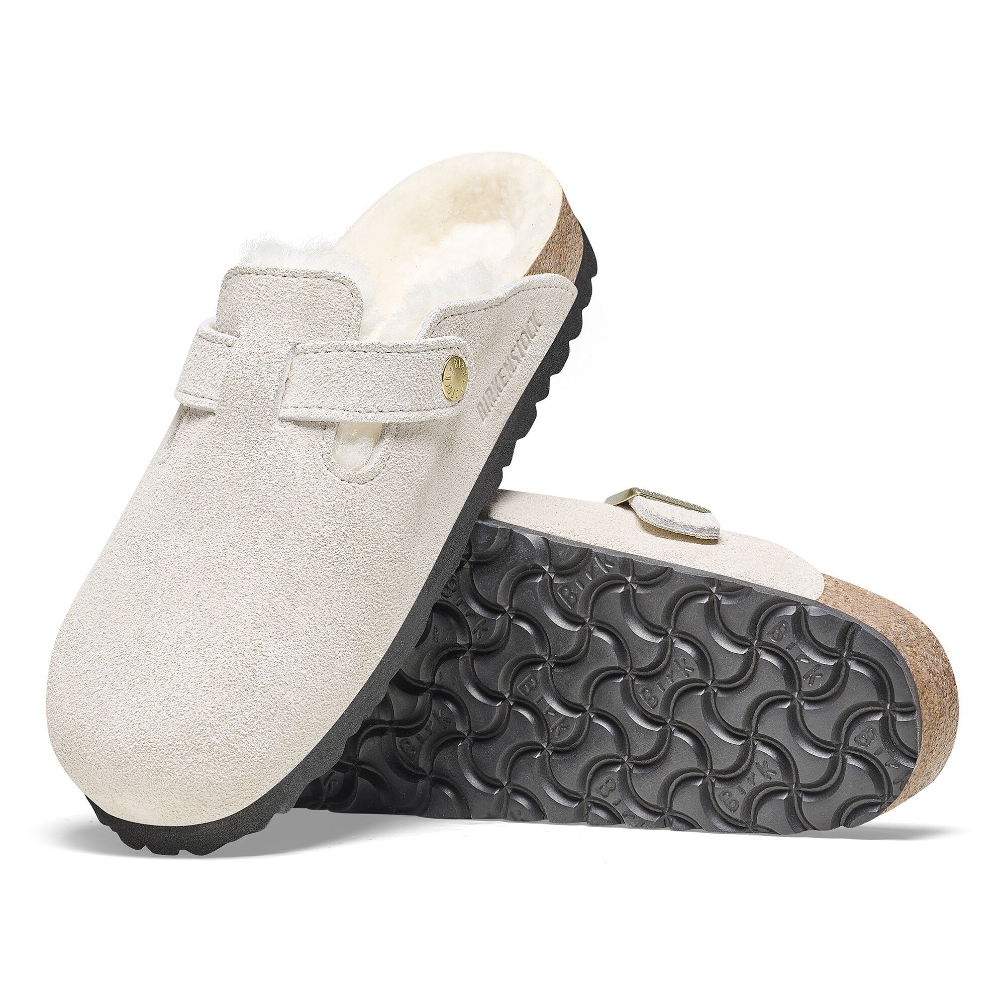 Сабо Birkenstock Boston Shearling Suede Leather, цвет: Состаренный белый — фото 6