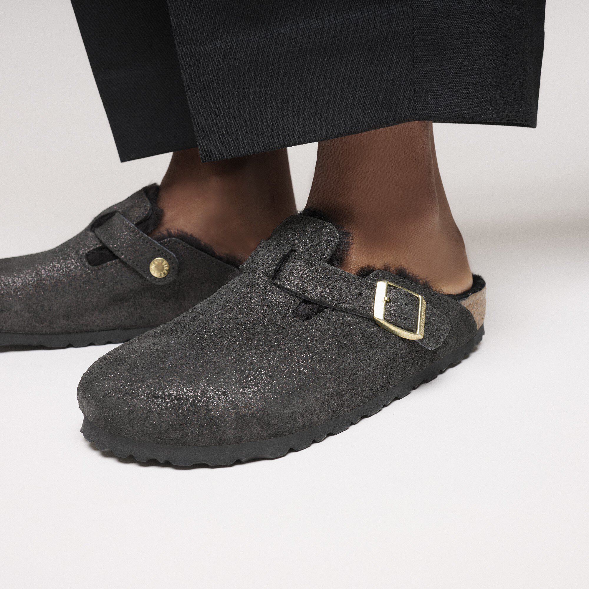 Сабо Birkenstock Boston Shearling Suede Leather/Fur, цвет: Чёрный замшевый — фото 8