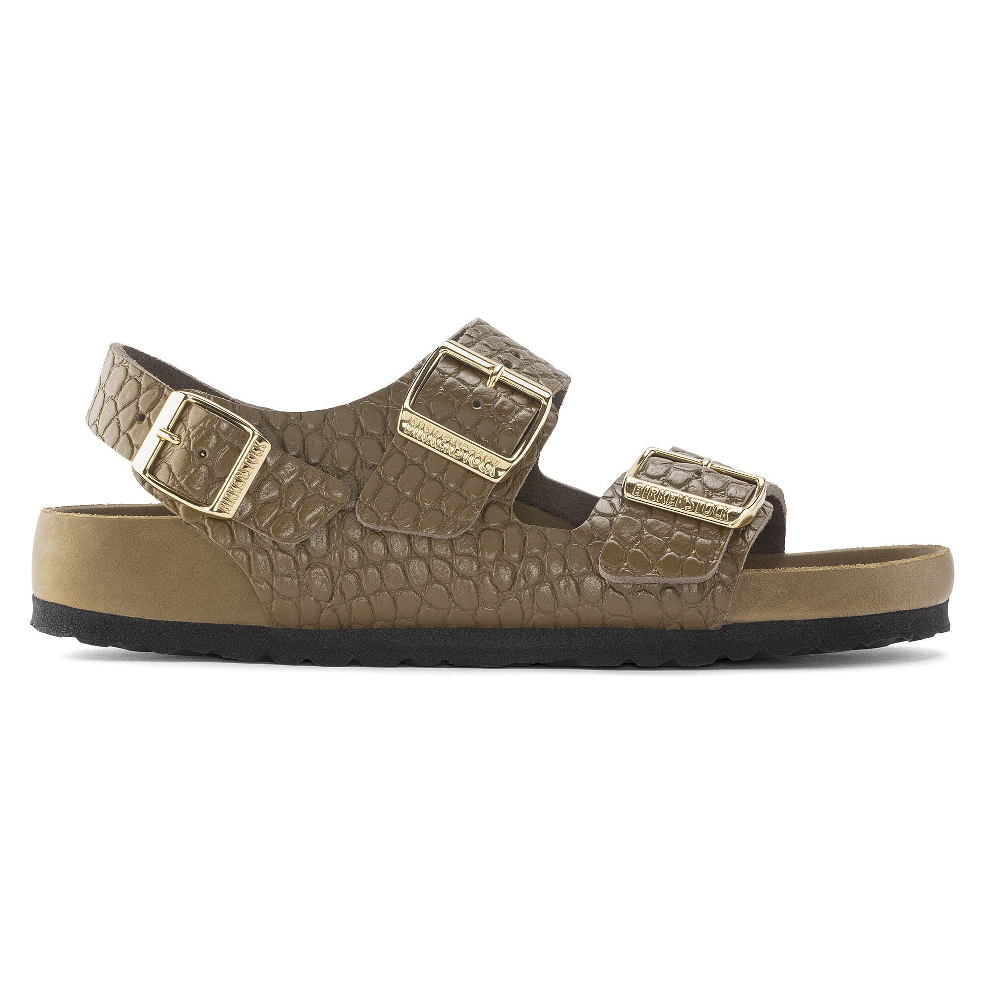 Женские сандалии Birkenstock Milano Rivet Logo Natural Leather Embossed, цвет: Зелёный — фото 3