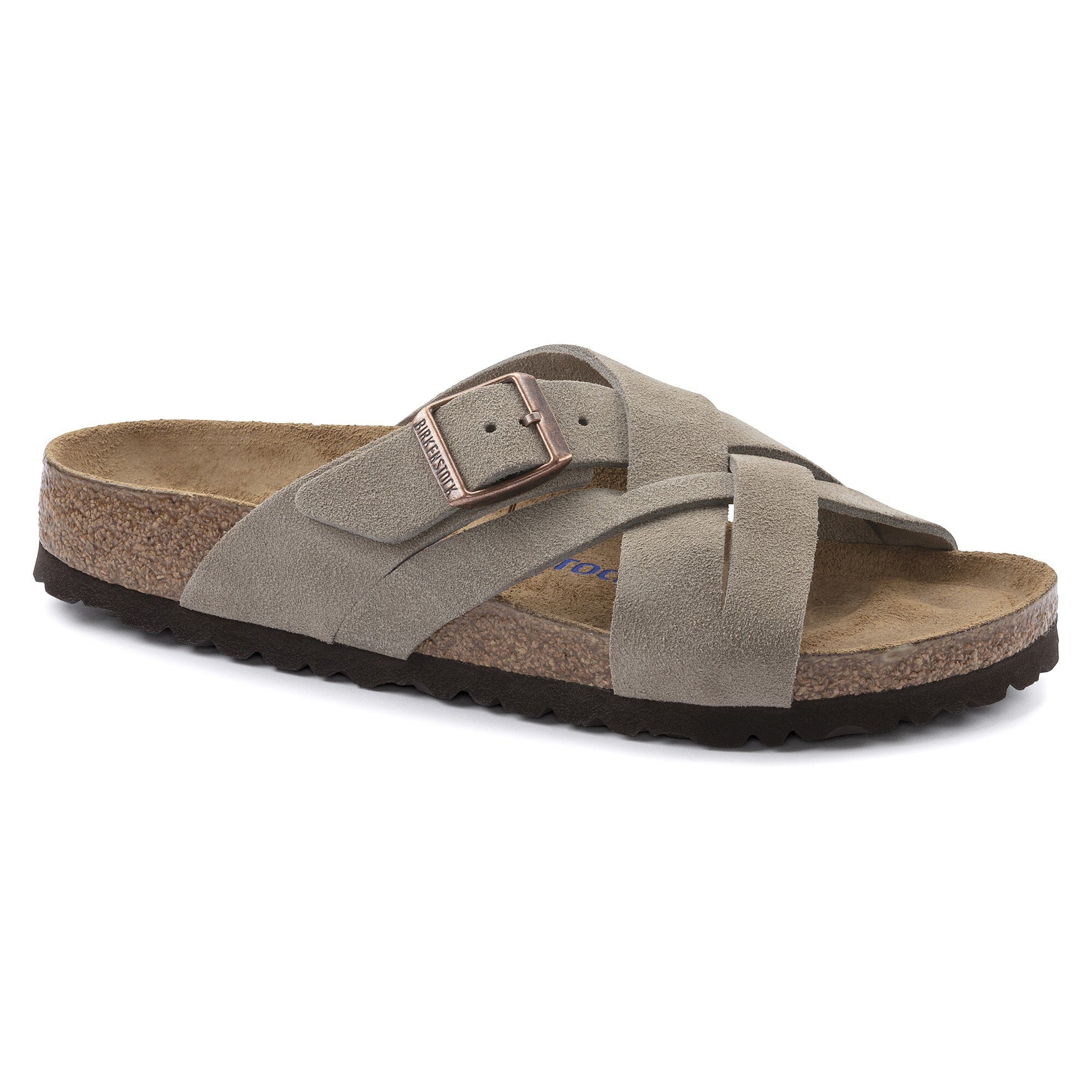 BIRKENSTOCK Lugano Soft Footbed Suede Leather Taupe Multi-Strap Sandals