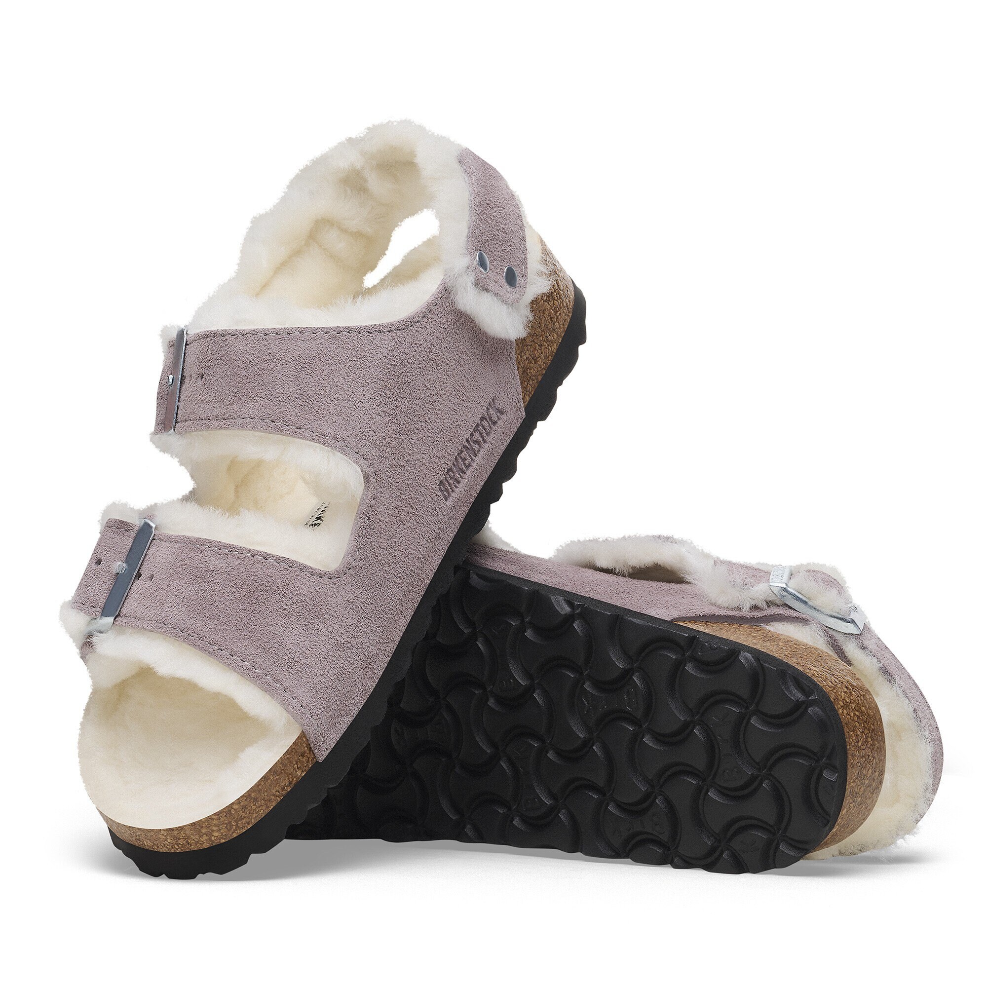 Женские сандалии Birkenstock Milano Shearling Suede Leather/Fur, цвет: Выцветший фиолетовый — фото 4