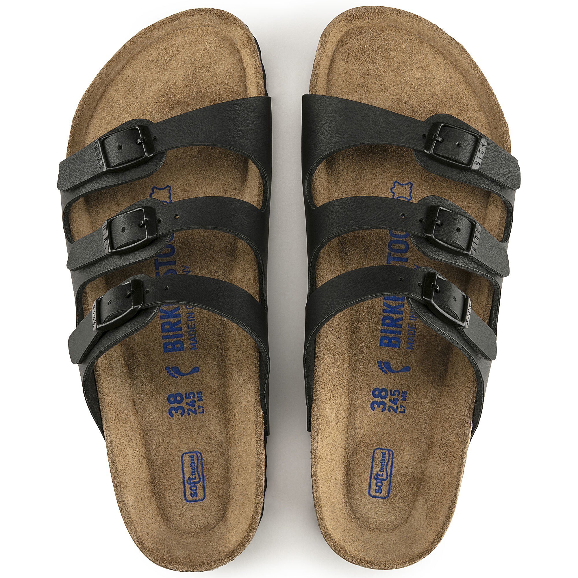 Женские сандалии Birkenstock Florida Soft Footbed Birko-Flor, цвет: Чёрный — фото 2
