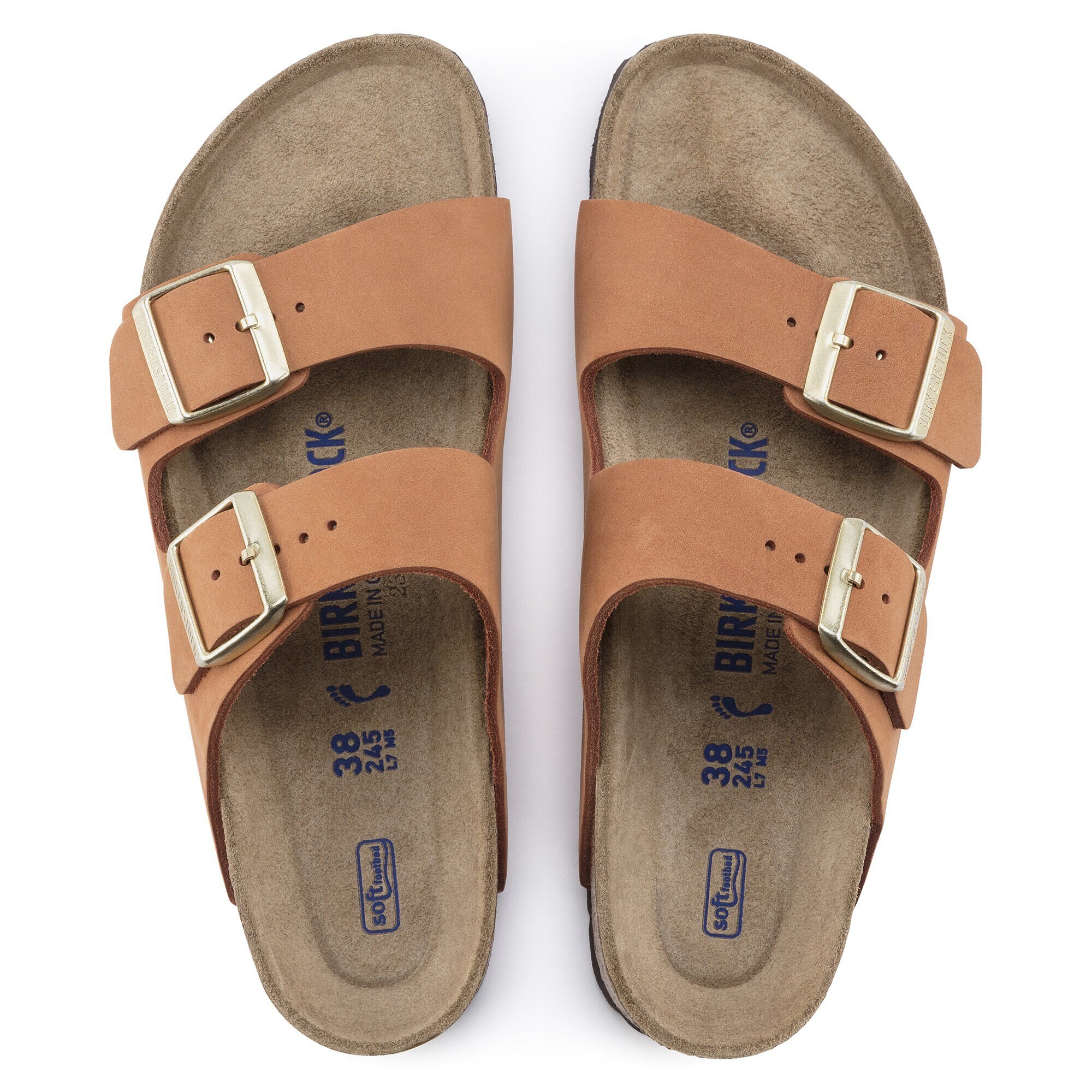 Женские сандалии Birkenstock Arizona Soft Footbed Nubuck Leather, цвет: Пекан — фото 2
