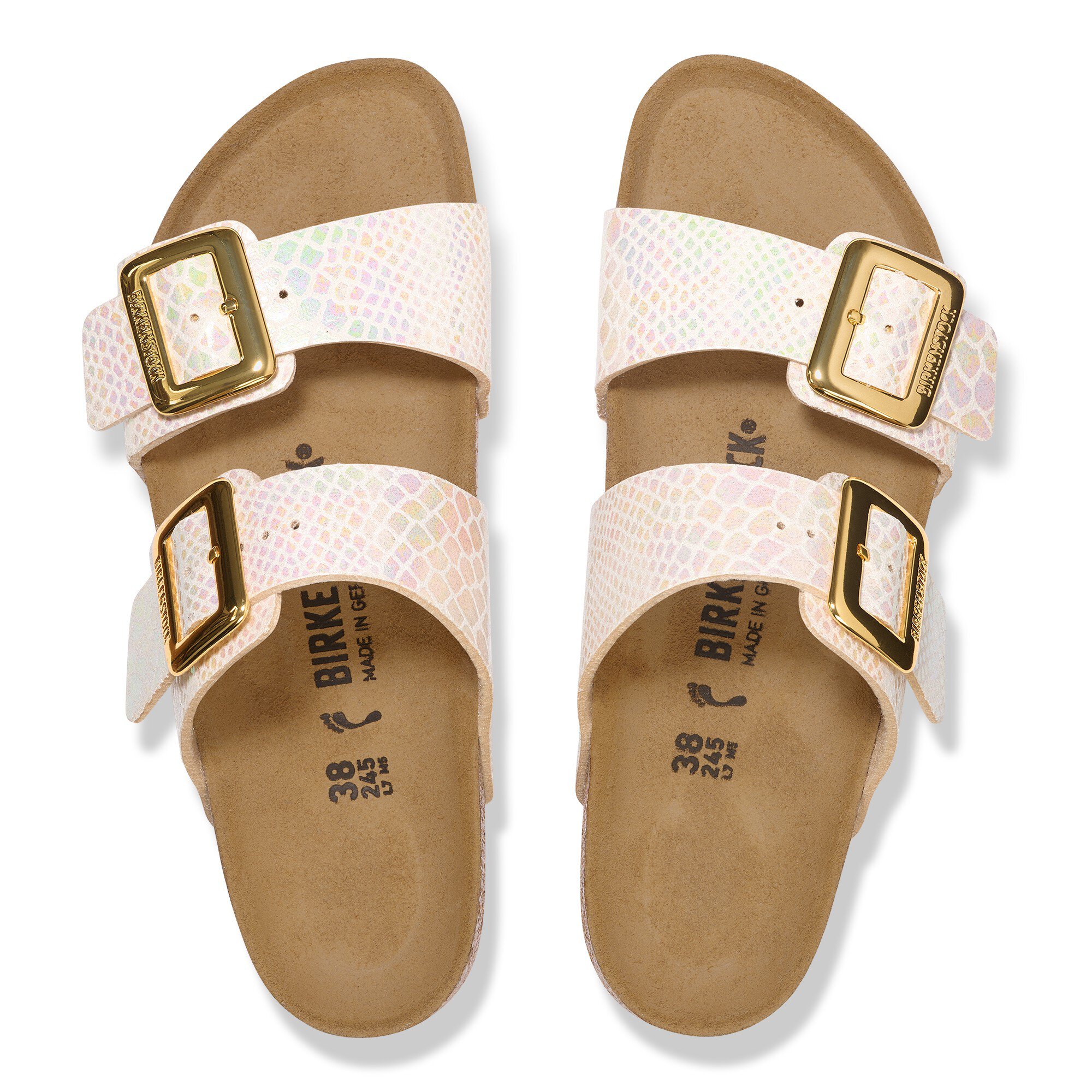 Женские сандалии Birkenstock Sydney Cushion Buckle Synthetik, цвет: Блестящий змеиный кремовый — фото 2
