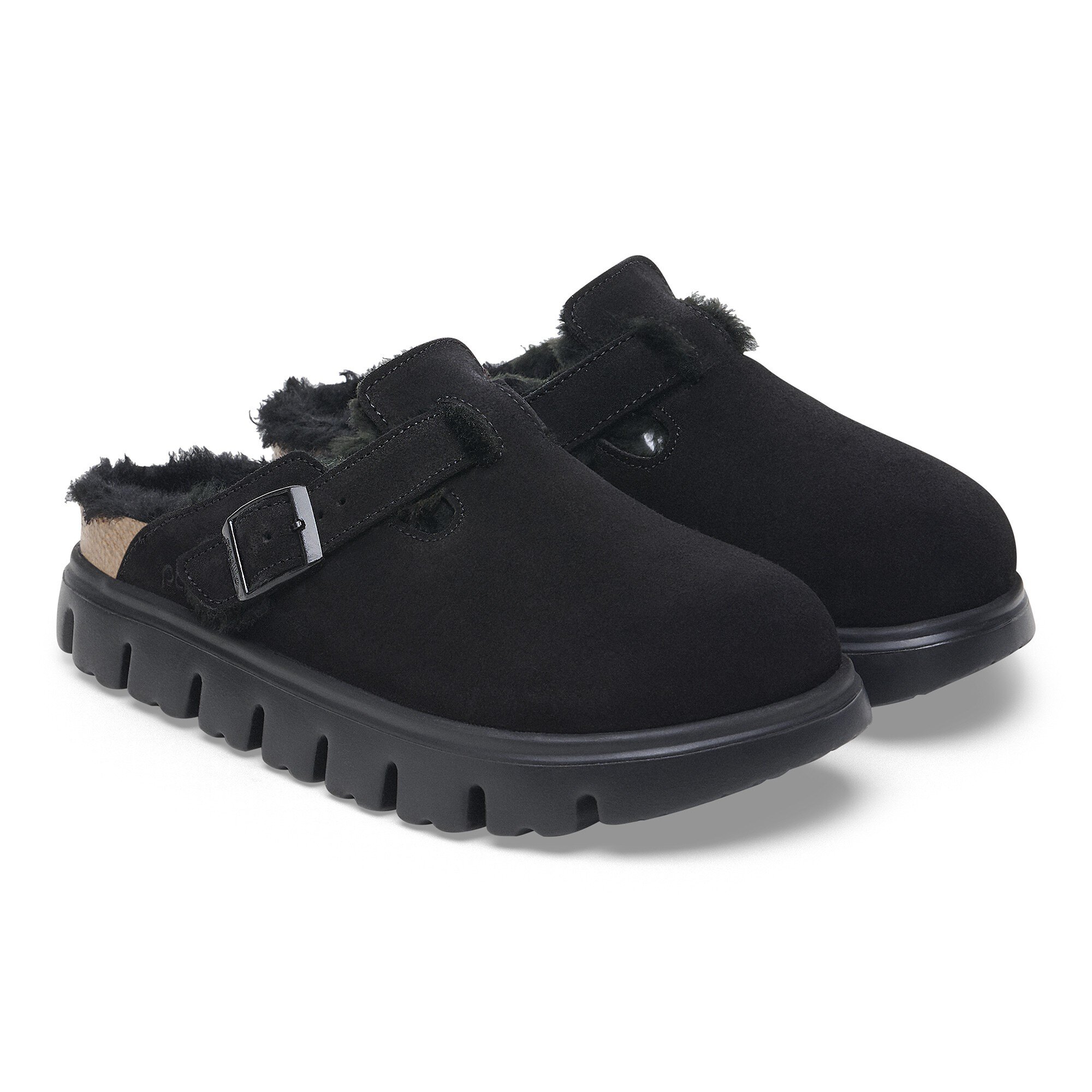 Сабо Birkenstock Boston Chunky Shearling Suede Leather, цвет: Чёрный — фото 5