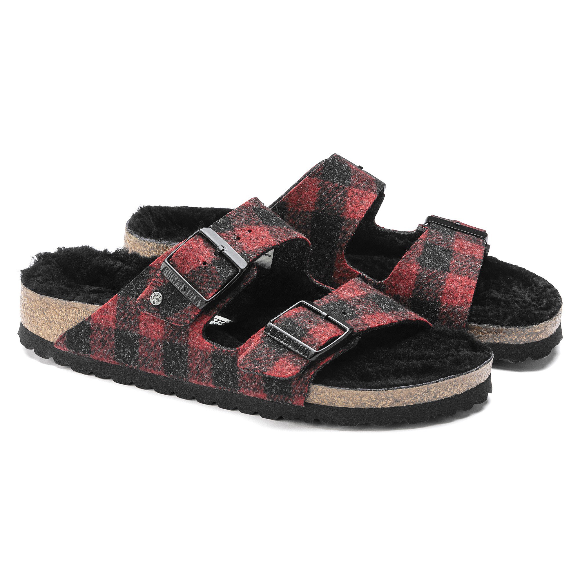 Сандалии Birkenstock Arizona Shearling Suede Leather/Fur, цвет: Клетчатый красный — фото 4