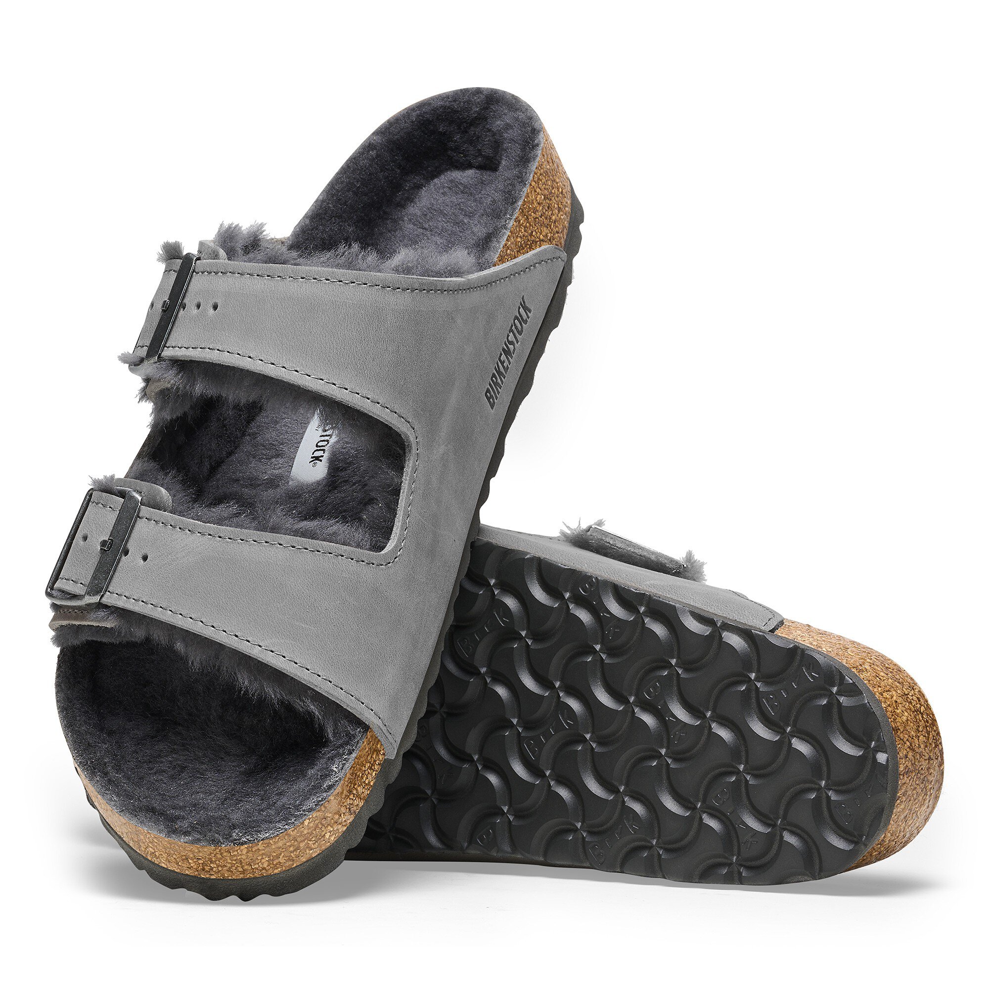 Сандалии Birkenstock Arizona Shearling Waxy Leather Oiled, цвет: Железный — фото 4