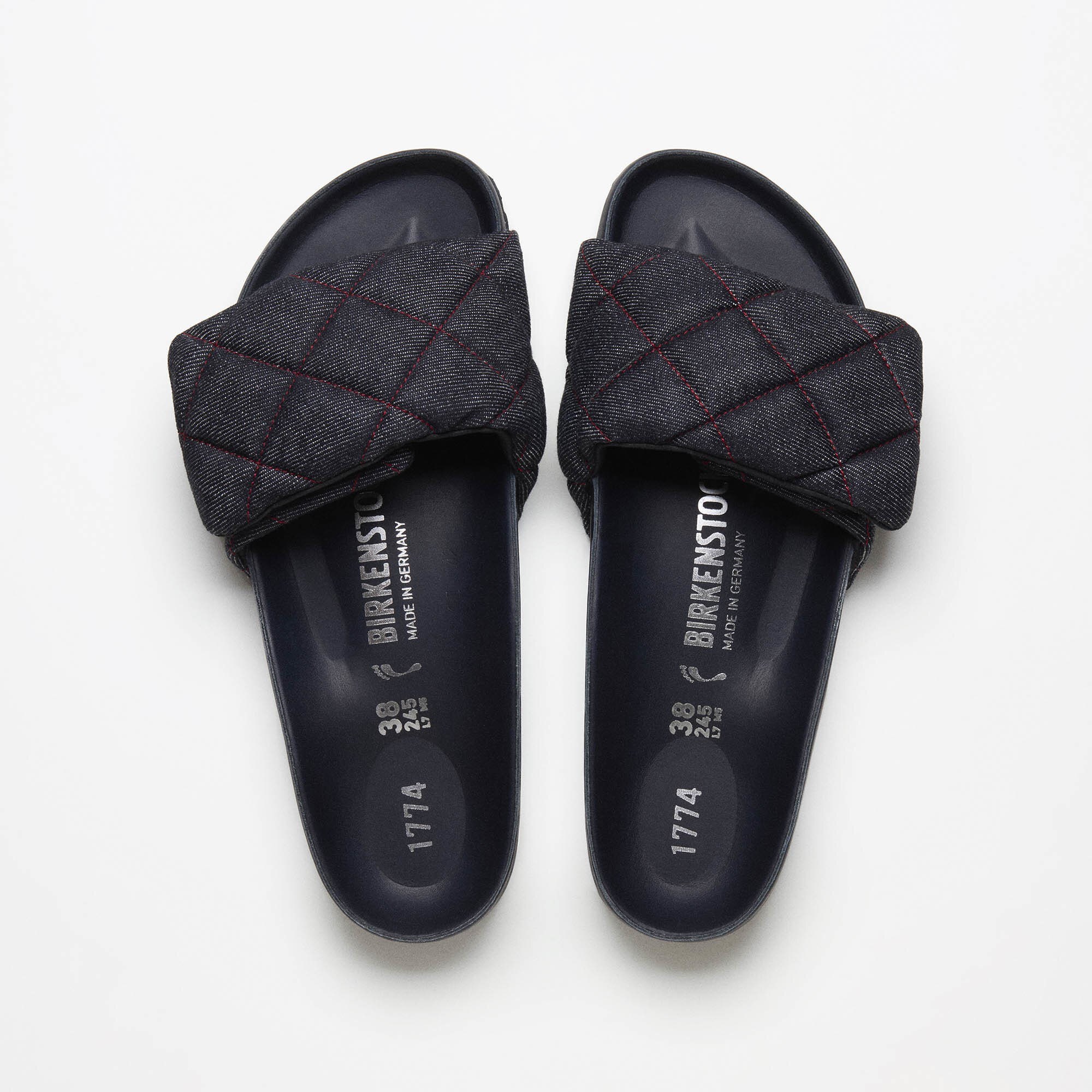 BIRKENSTOCK 1774 SYLT シルト キルティングレザーサンダル 1774 Sylt Denim Natural Leather-Felt in Color Dark Wash Denim