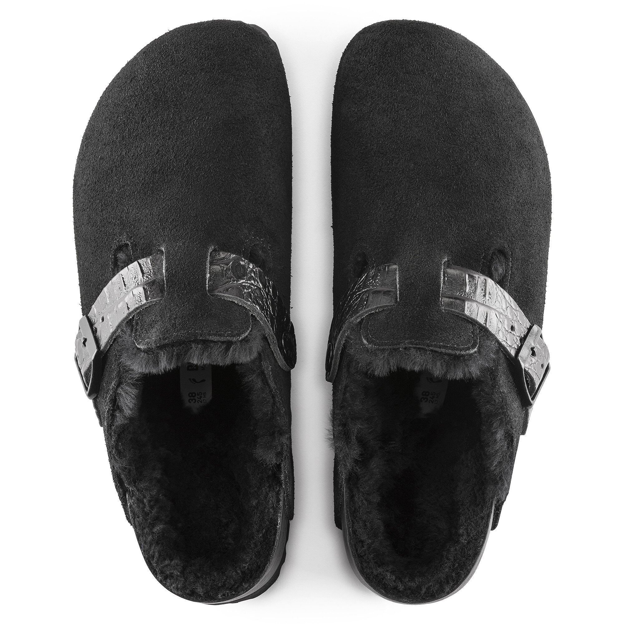 Сабо Birkenstock Boston Shearling Suede Leather, цвет: Чёрный — фото 2