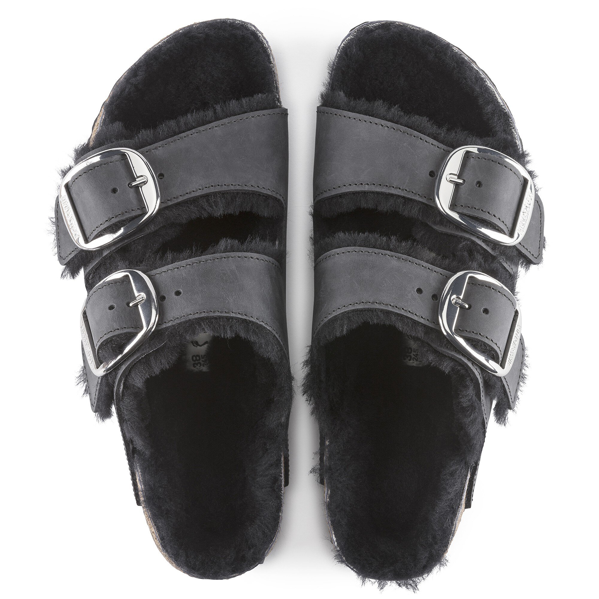 Женские сандалии Birkenstock Arizona Big Buckle Shearling Natural Leather Oiled, цвет: Чёрный — фото 2