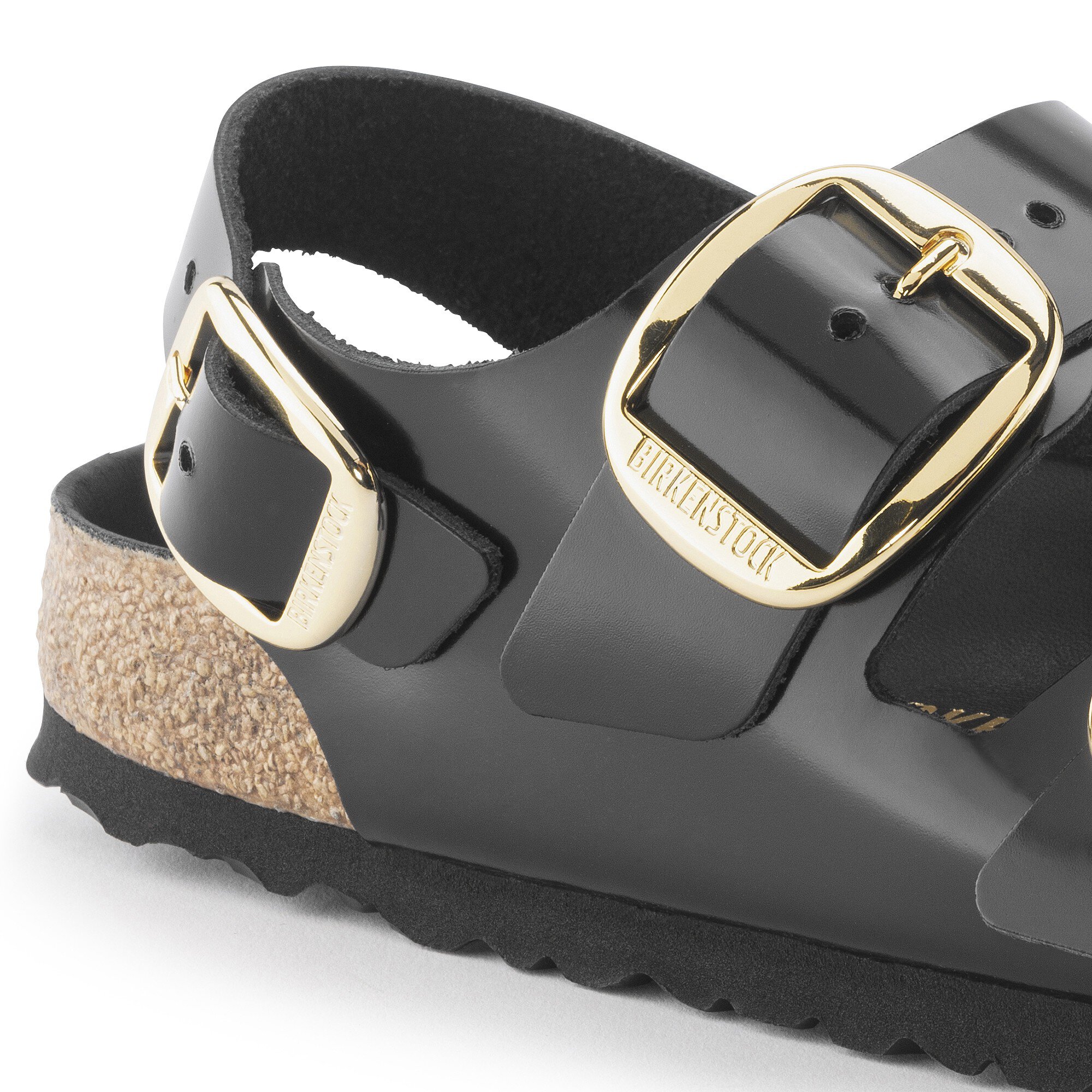 Женские сандалии Birkenstock Milano Big Buckle Natural Leather Patent, цвет: Чёрный — фото 5