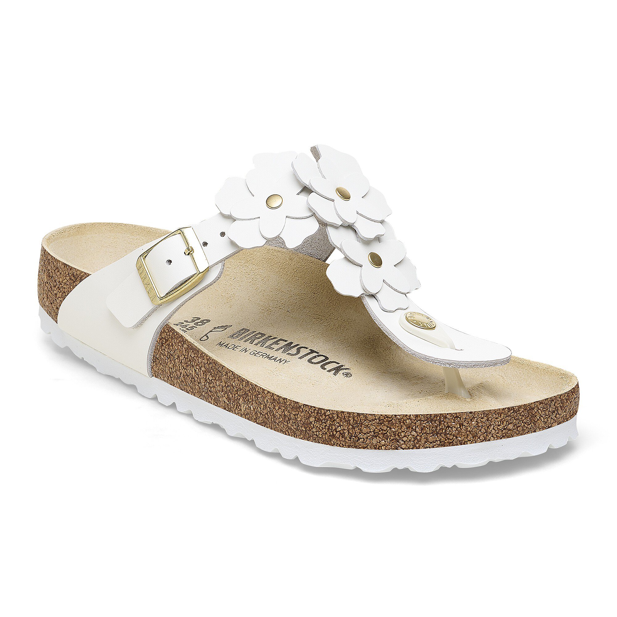 Gizeh Flower Embellishment Natural Leather in Color White