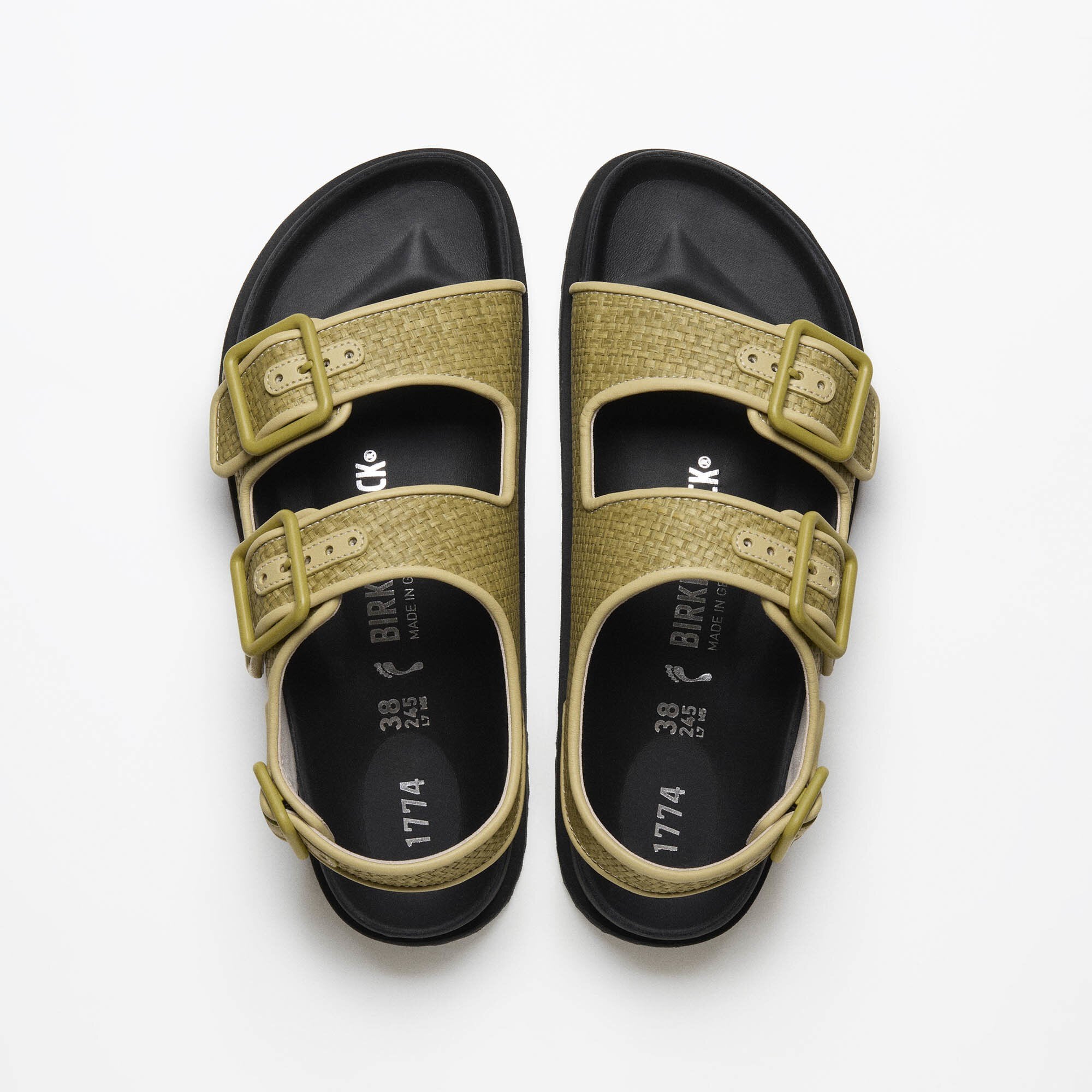 靴 BIRKENSTOCK 1774 Milano Raffia lux 43 1774 Milano Raffia Mischmaterial in Color Golden Olive