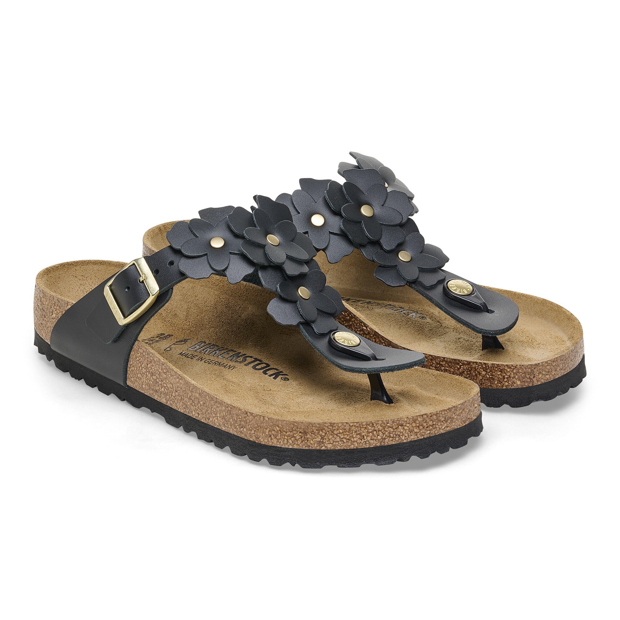 Gizeh Flower Embellishment Natural Leather Black | BIRKENSTOCK