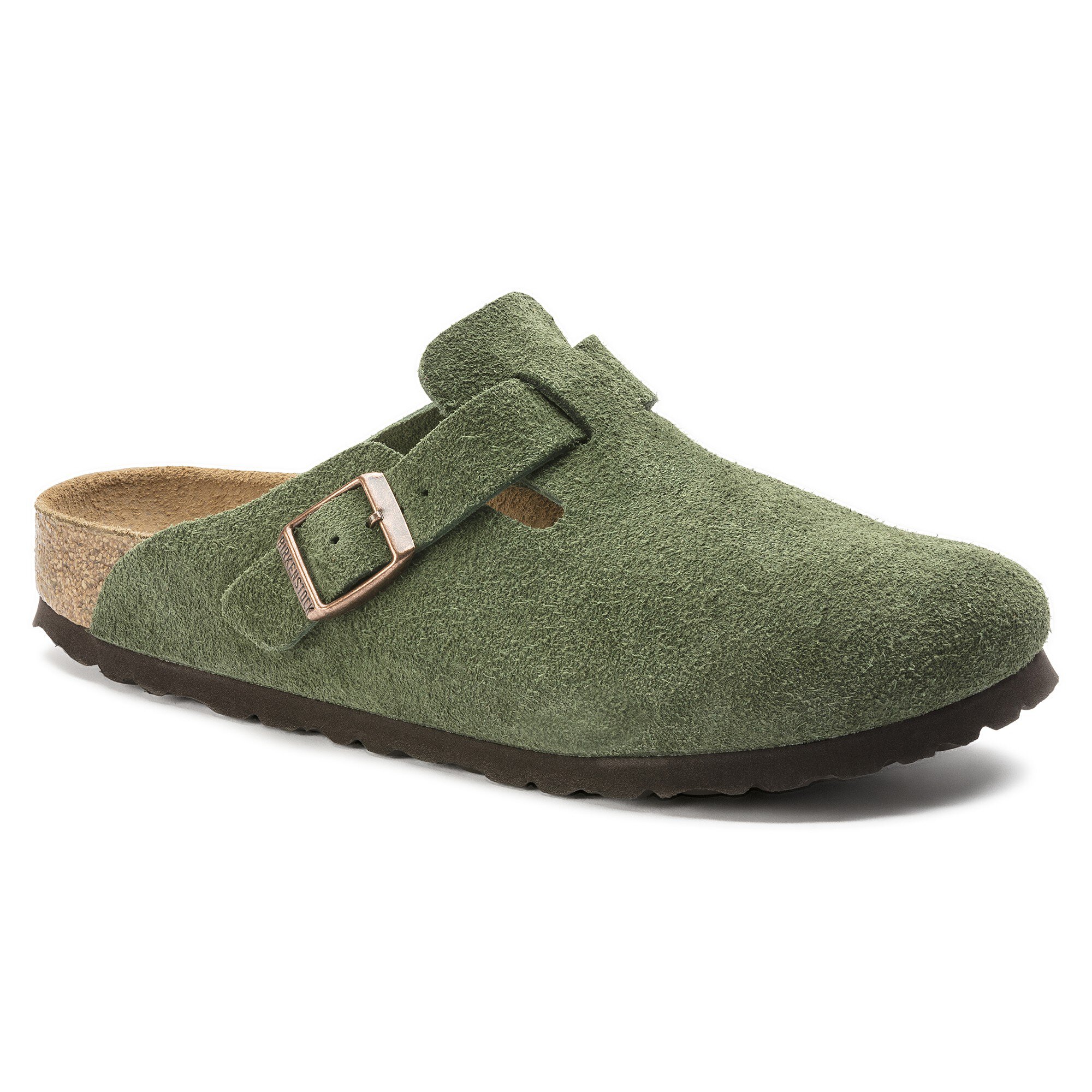 green suede clogs