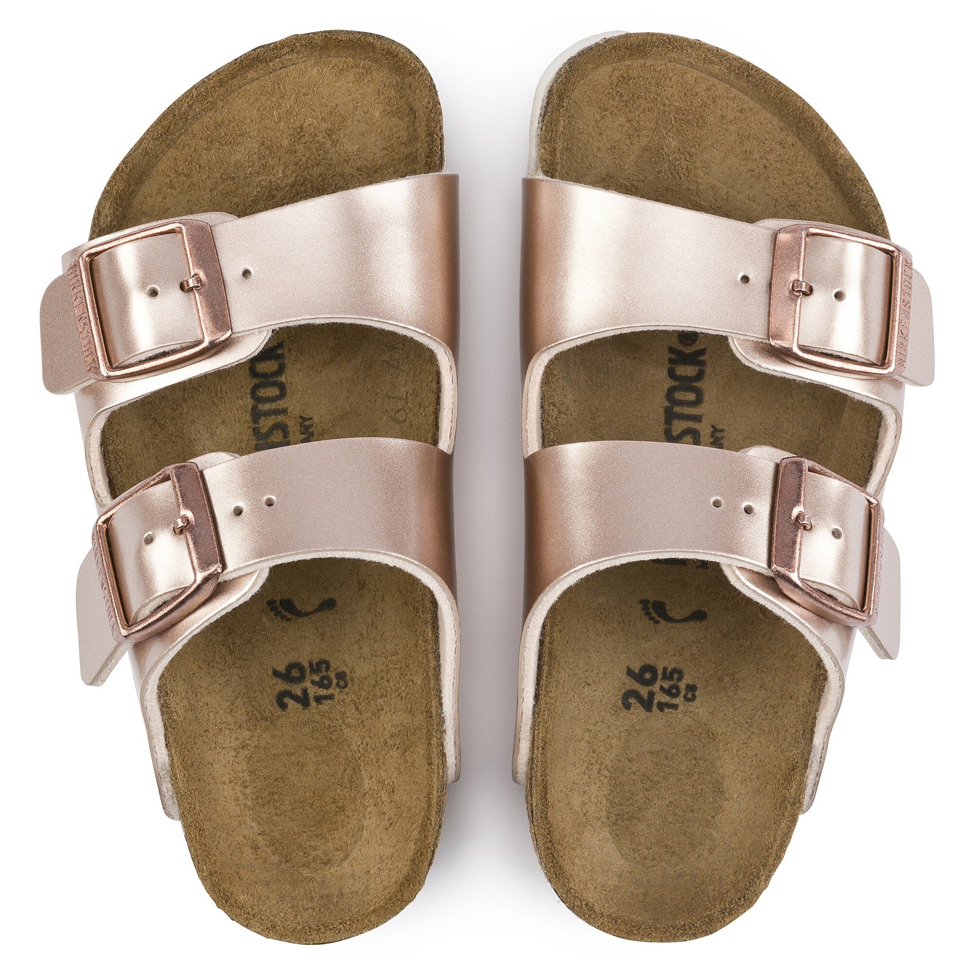 birkenstock arizona two strap metallic copper
