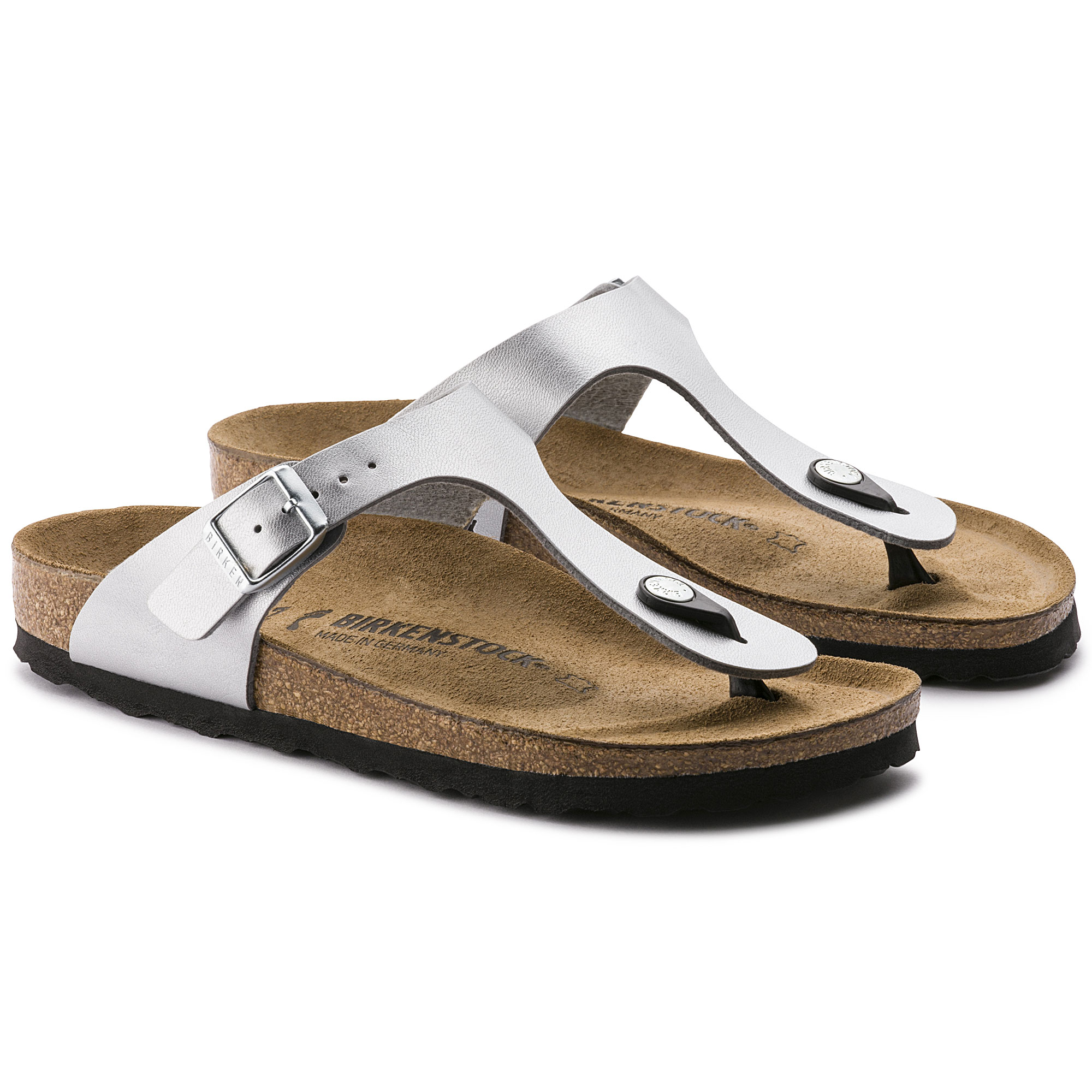 silver birkenstock sandals
