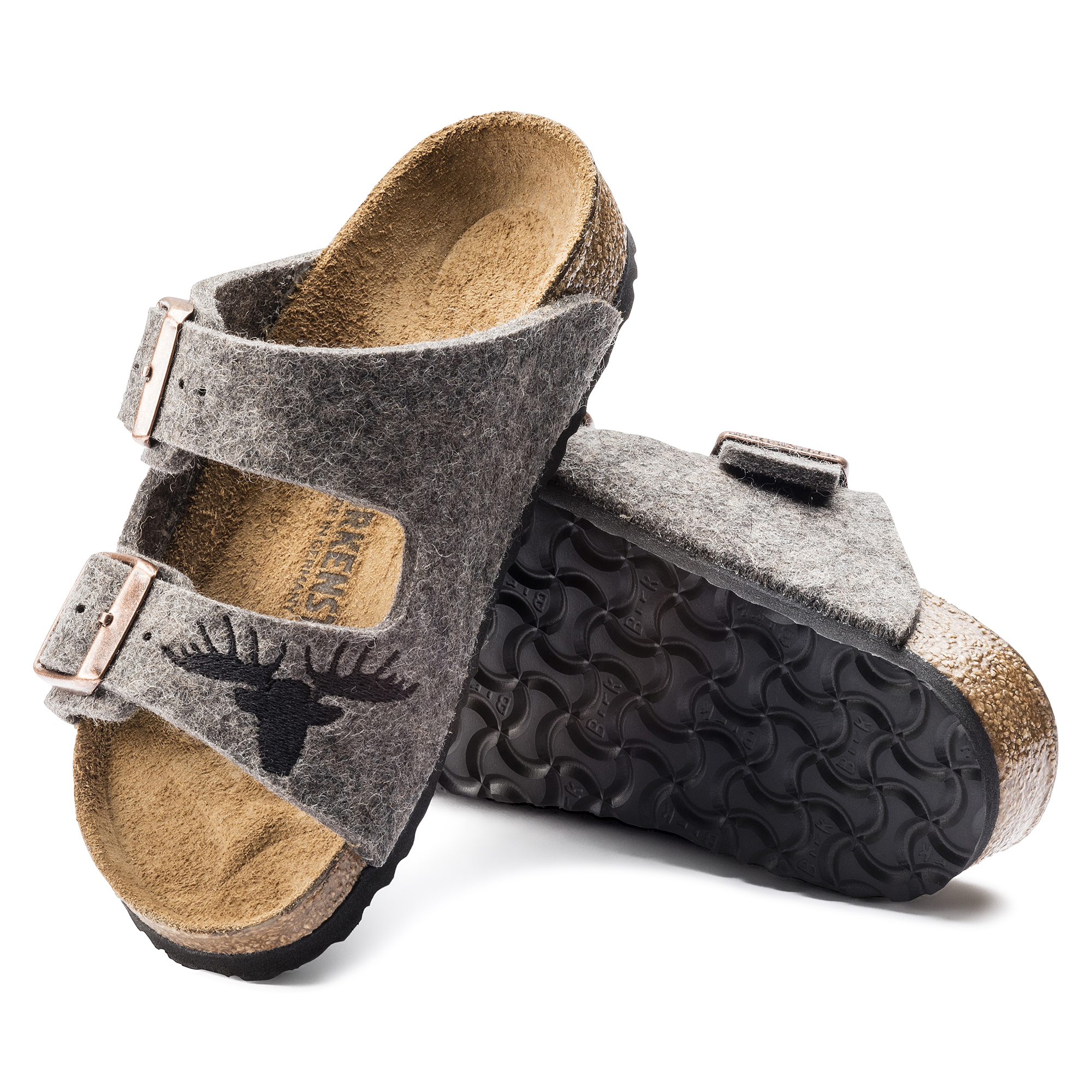 grey wool birkenstock sandals