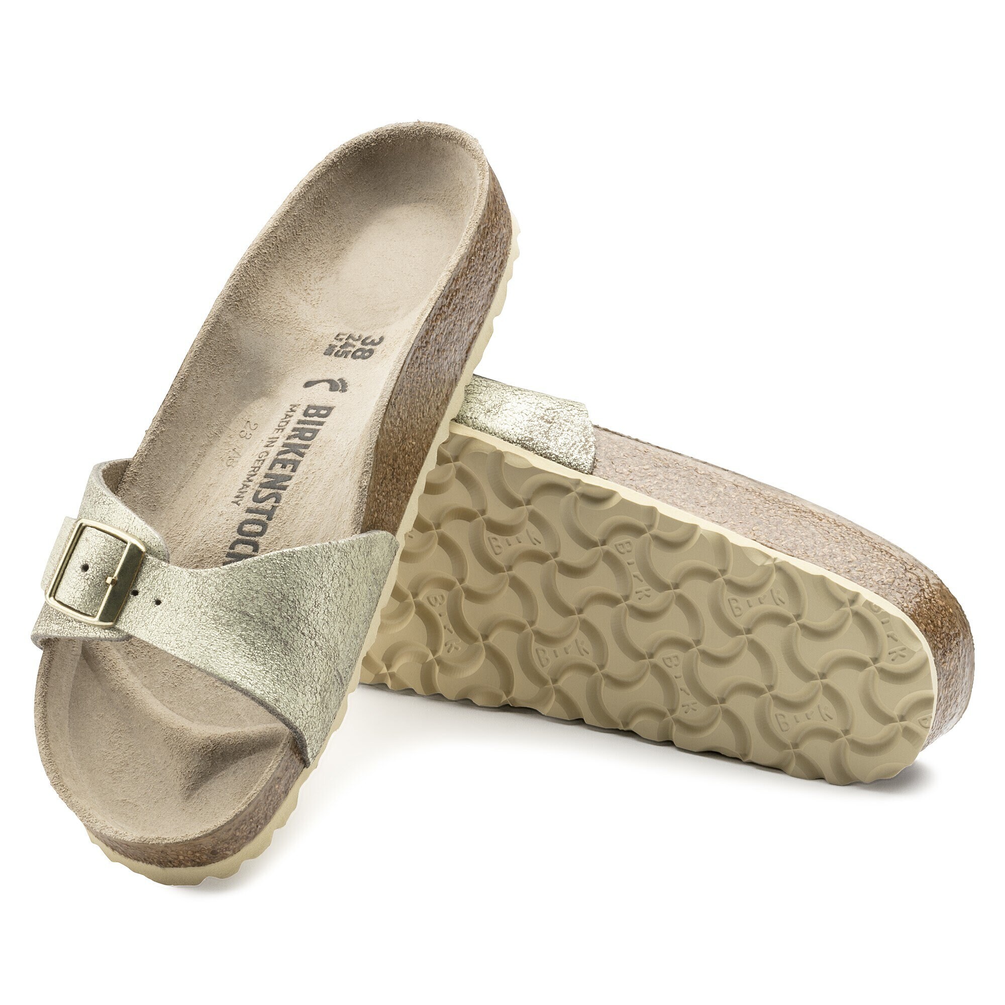birkenstock arizona washed metallic cream gold