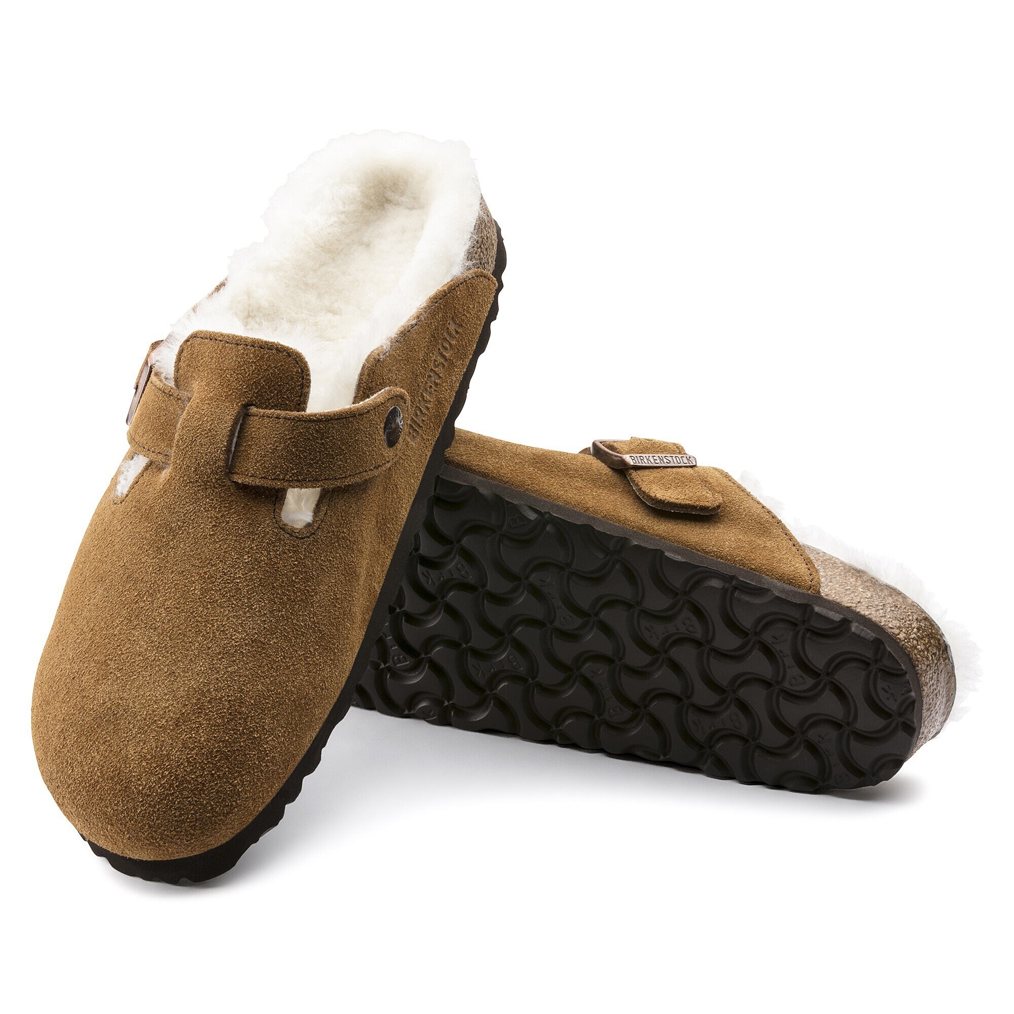 birkenstock boston wool lined mules in mink