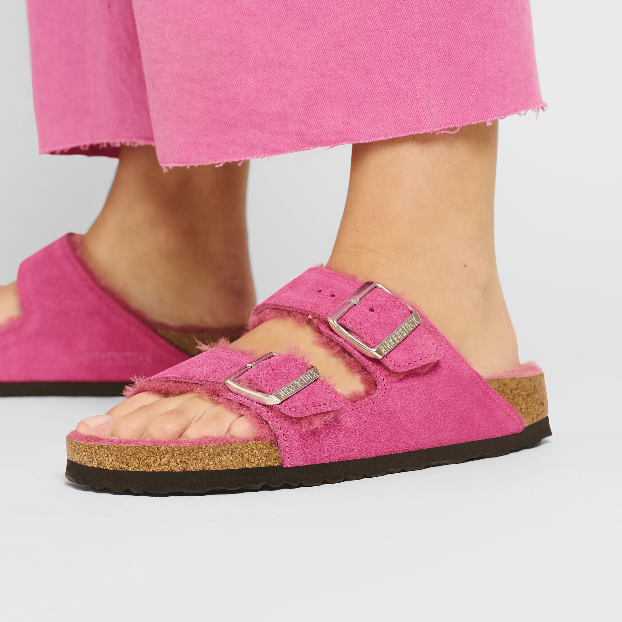 Women's Birkenstock Arizona Shearling Sandals Fuchsia