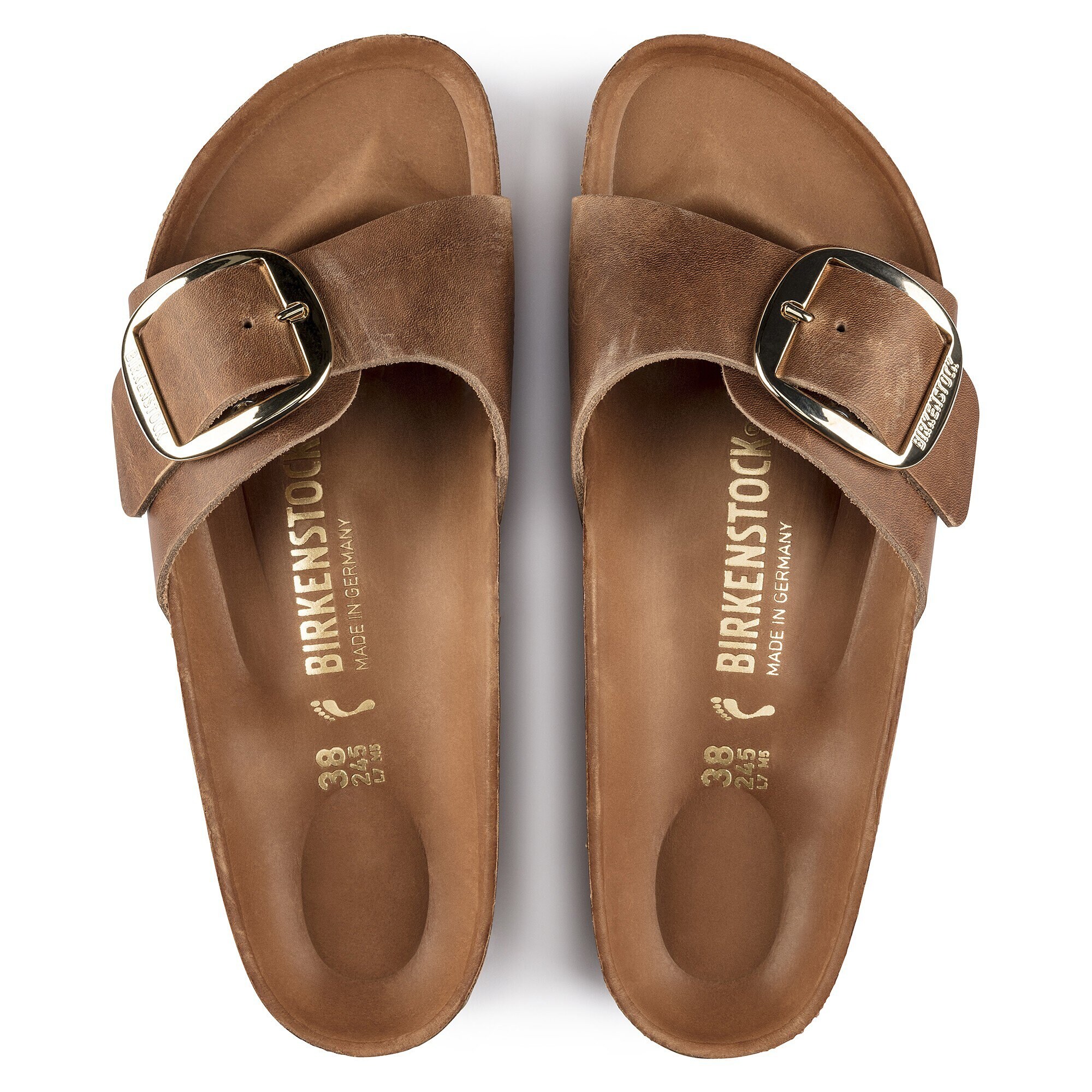 birkenstock madrid big buckle oiled leather cognac