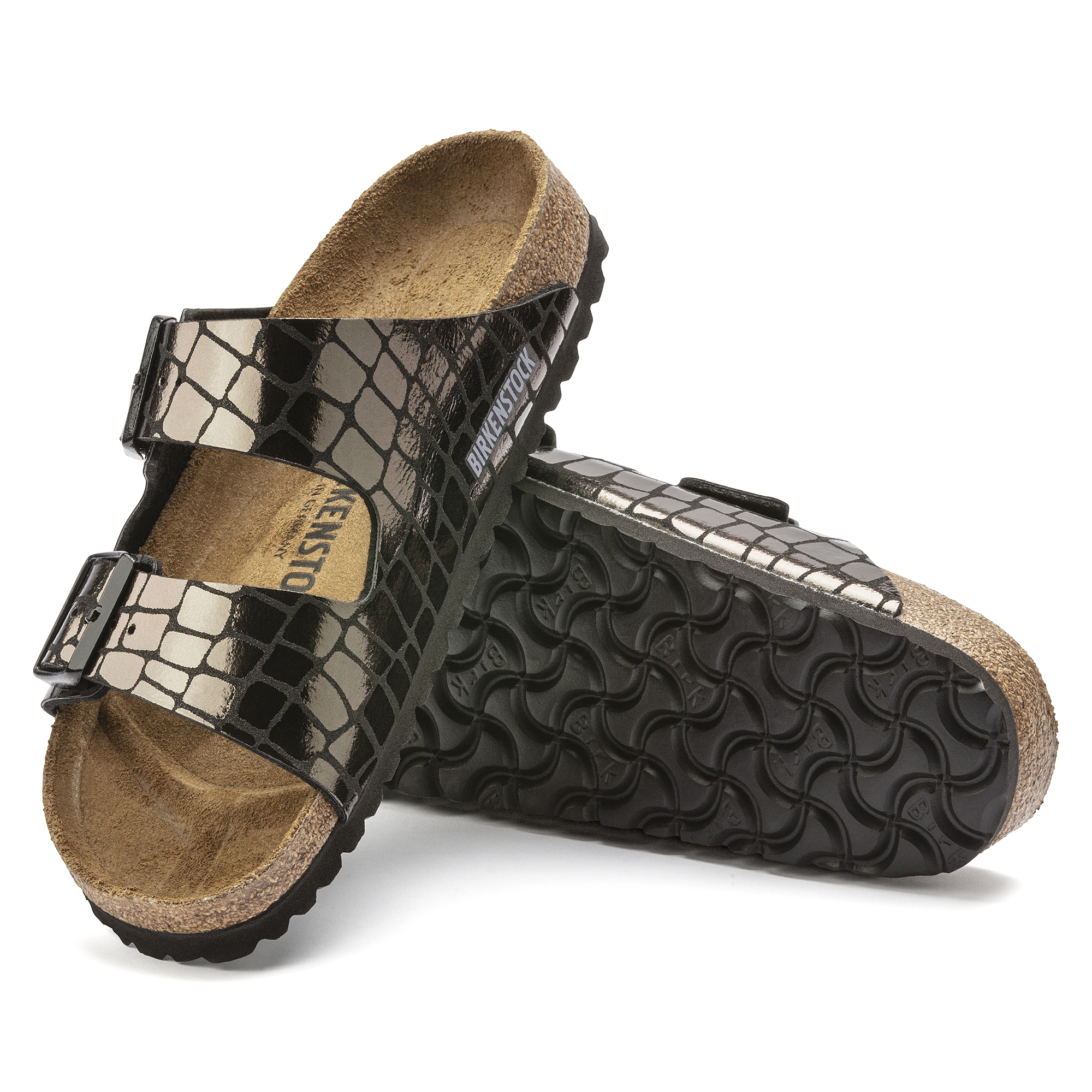 Birkenstock Arizona Gator Gleam Two-Strap Comfort Sandal - Metallic - 7/7.5