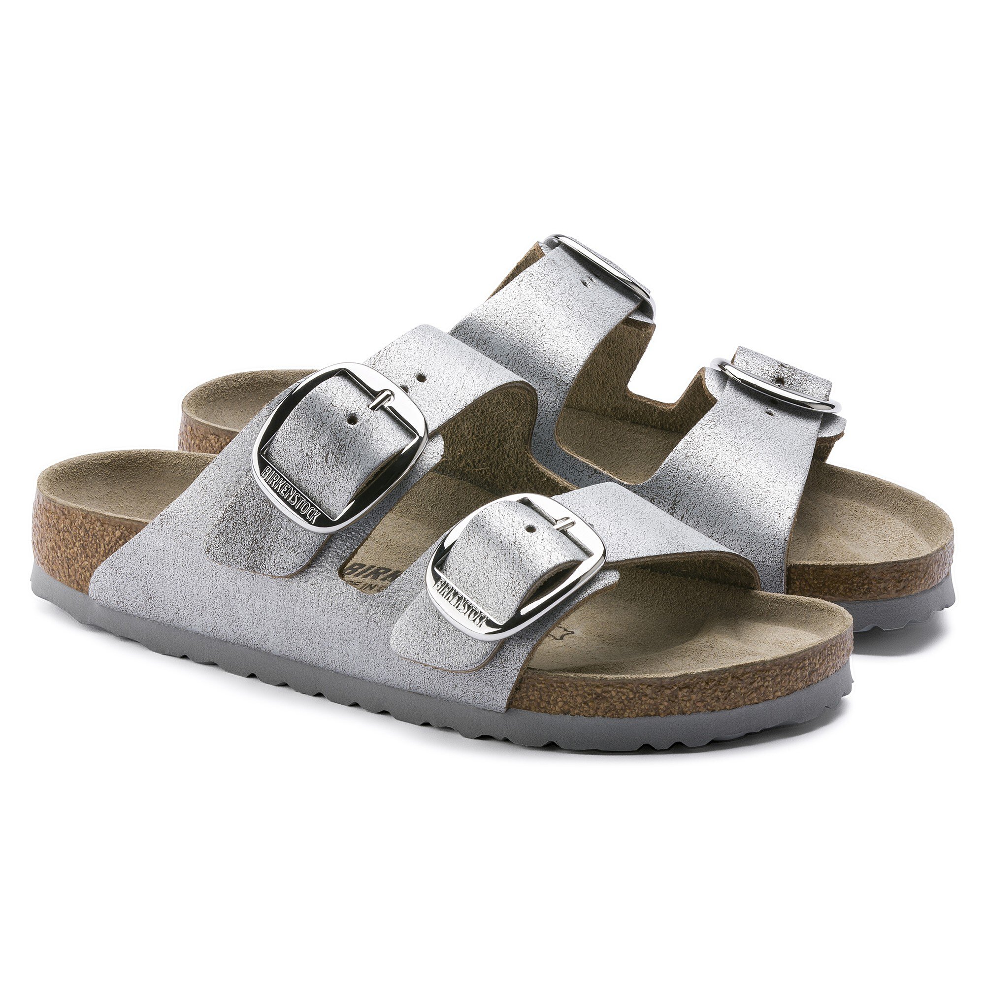 washed metallic blue birkenstock