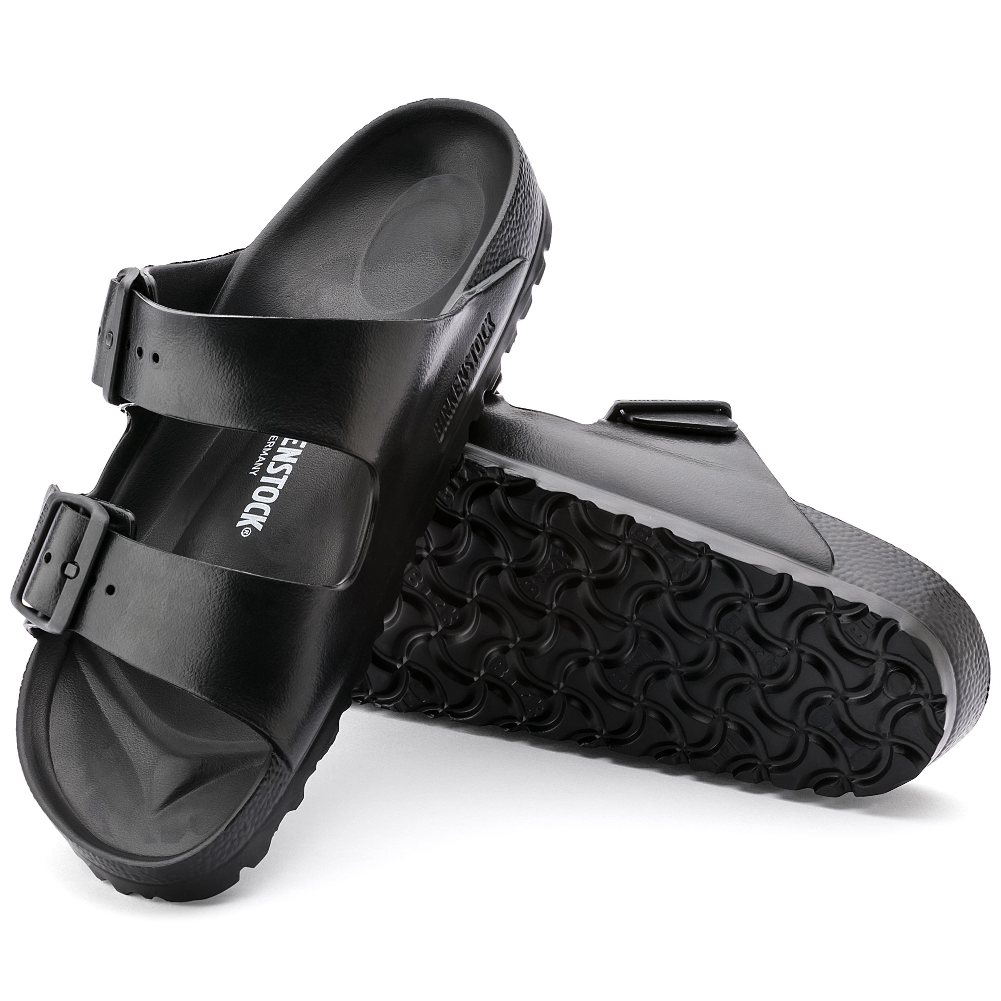 black plastic birkenstock sandals