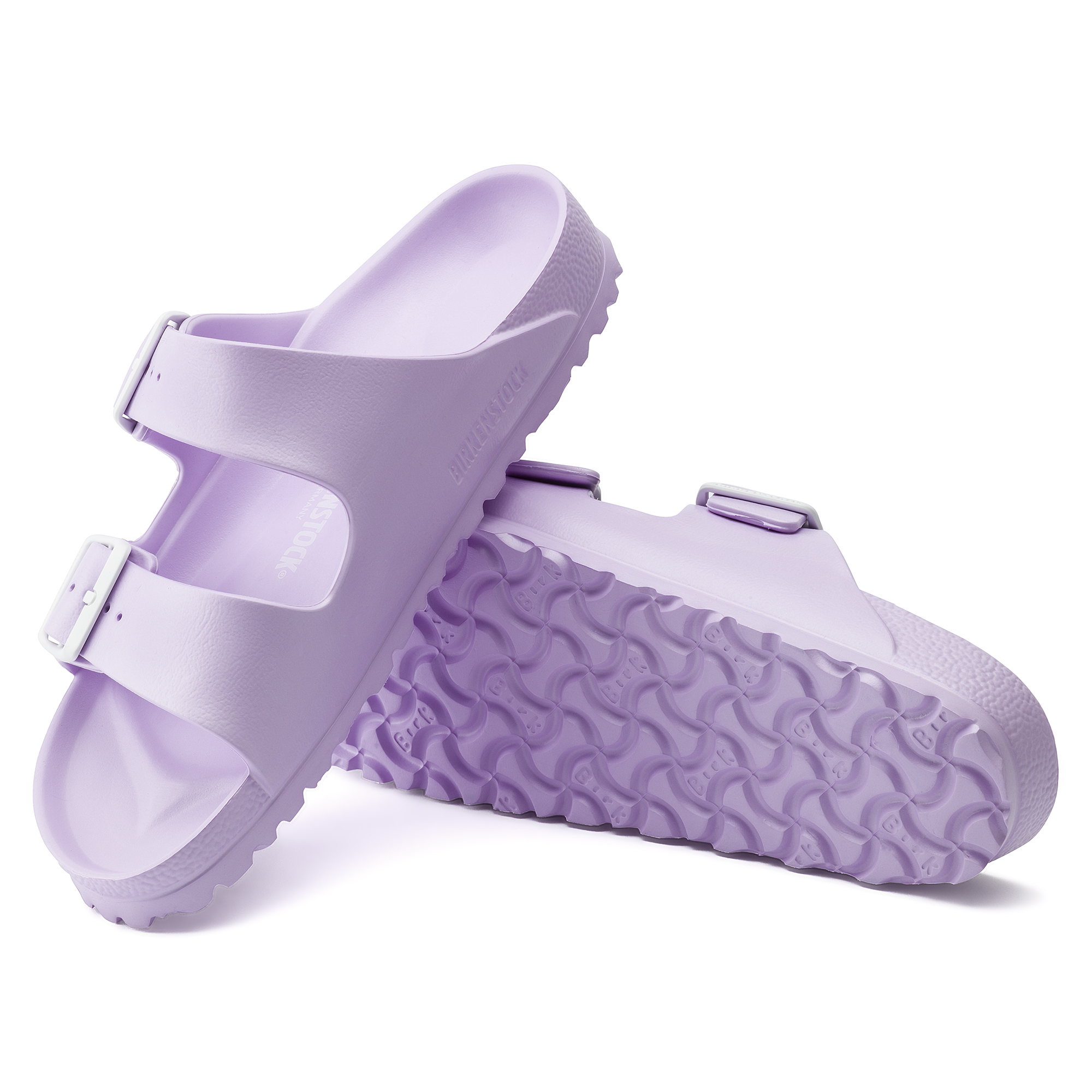 purple birkenstocks plastic