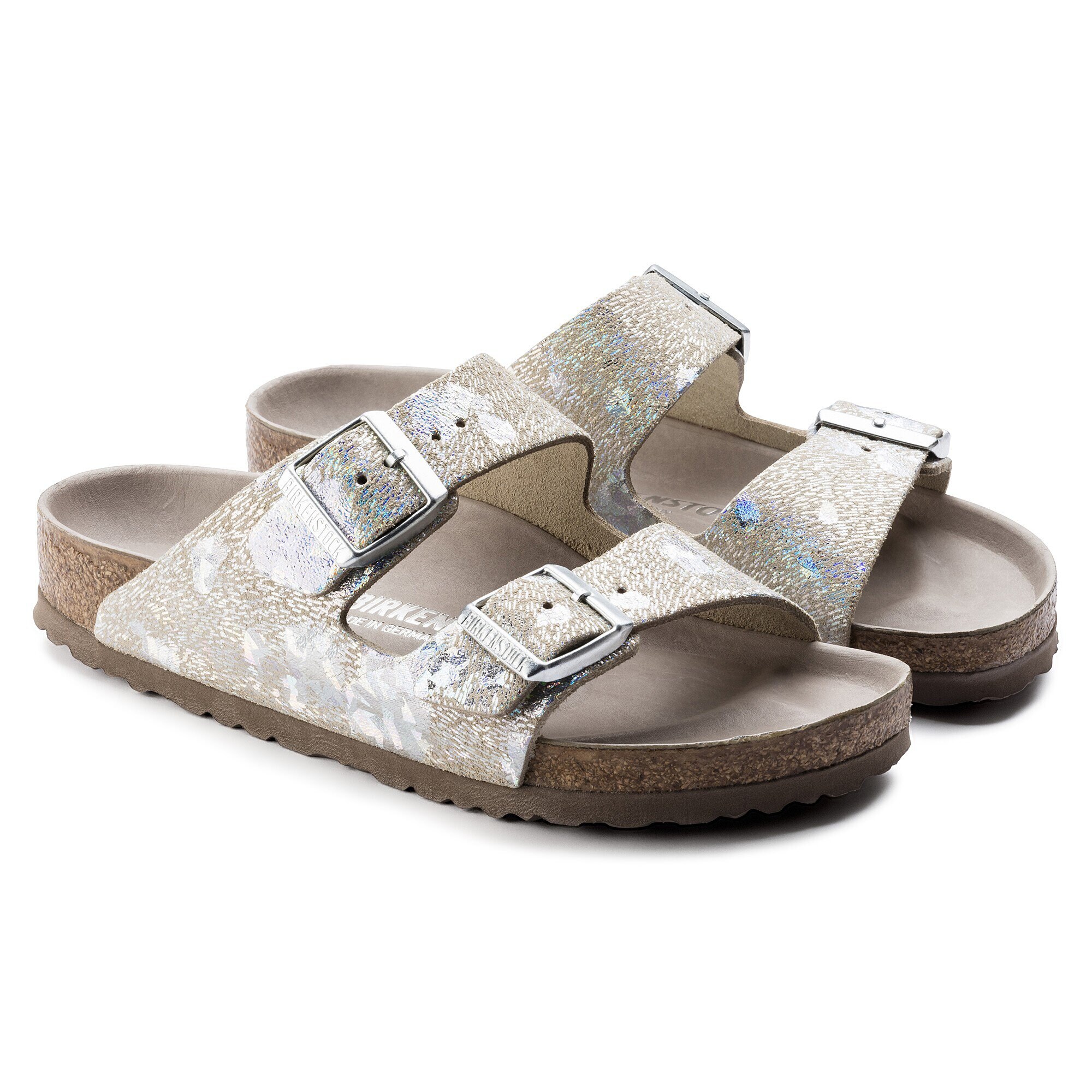 birkenstock spotted metallic silver