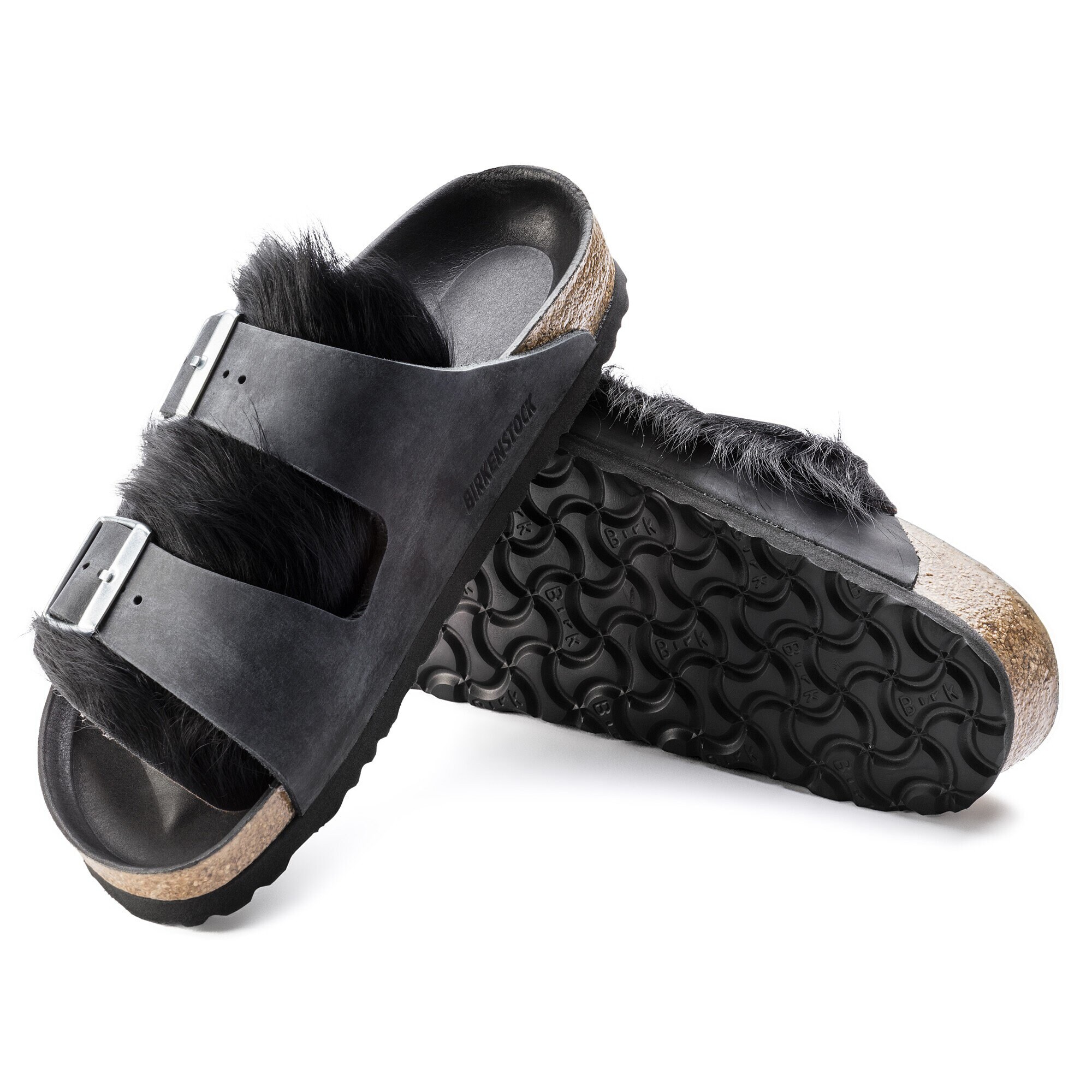 black fur birkenstocks