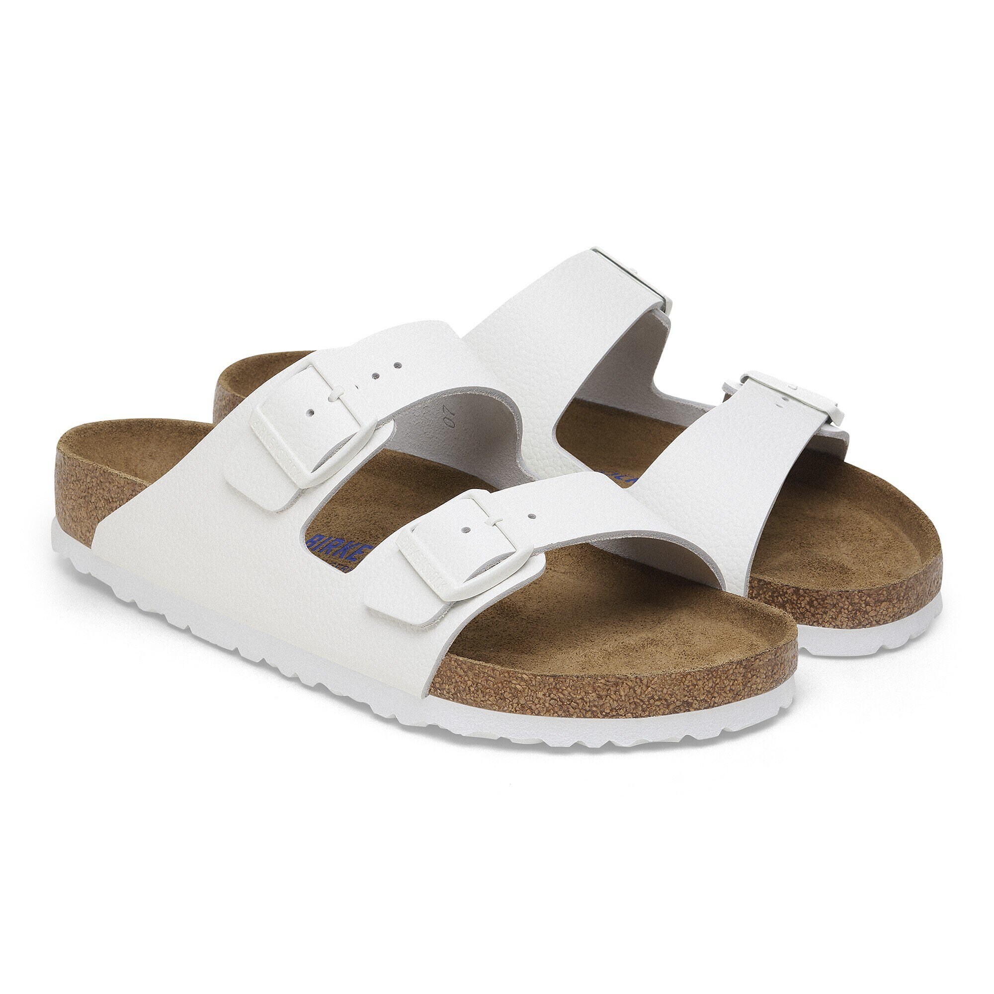 BIRKENSTOCK Arizona Soft Footbed Leather White Two Strap Sandals