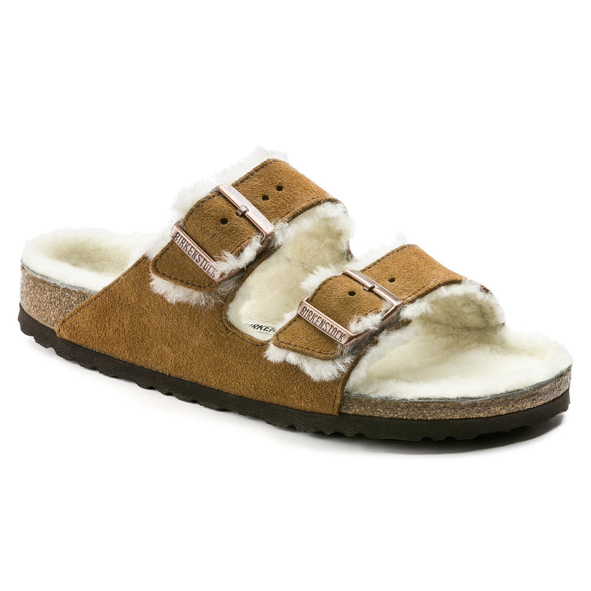 birkenstock arizona shearling mocha suede sandal