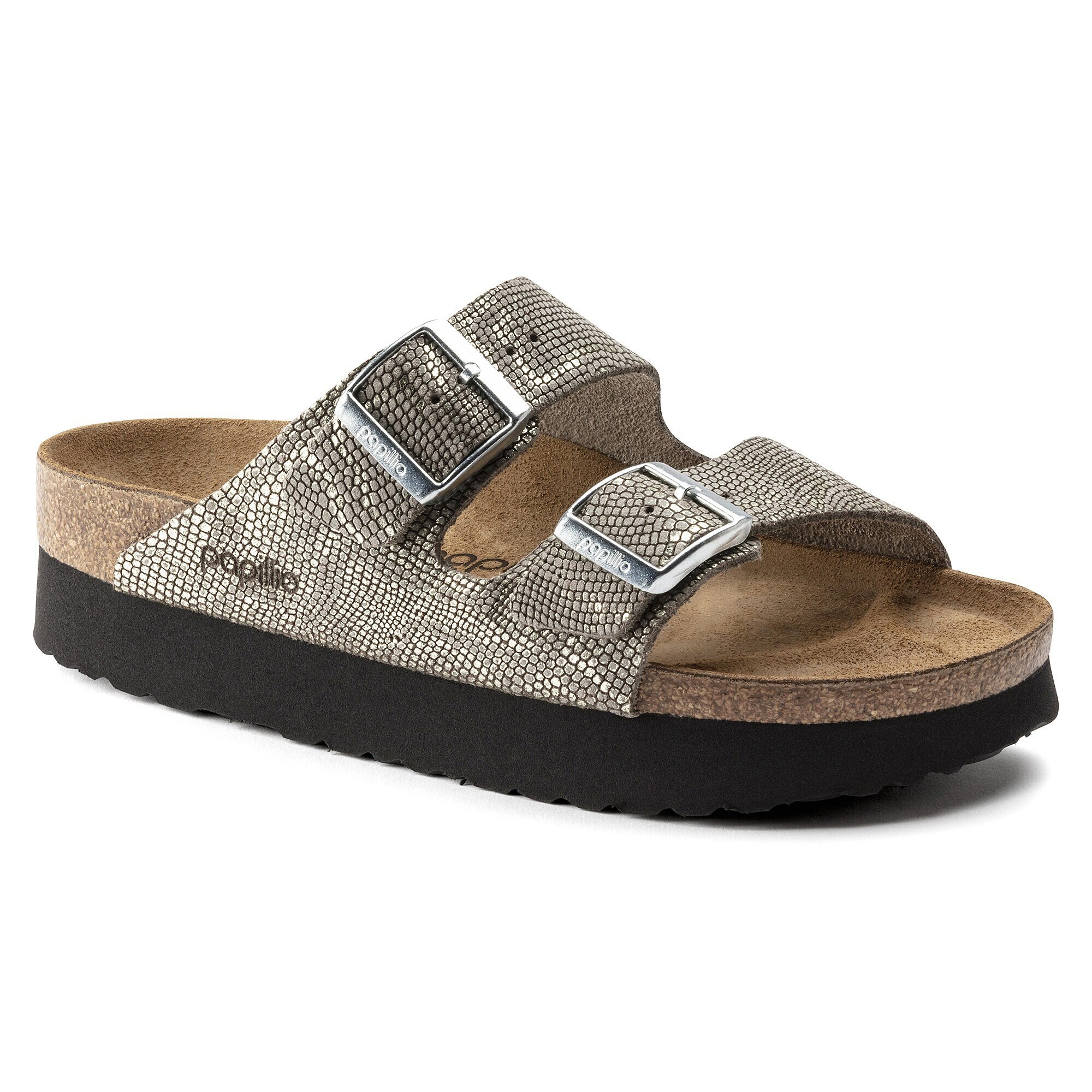 birkenstock arizona platform silver