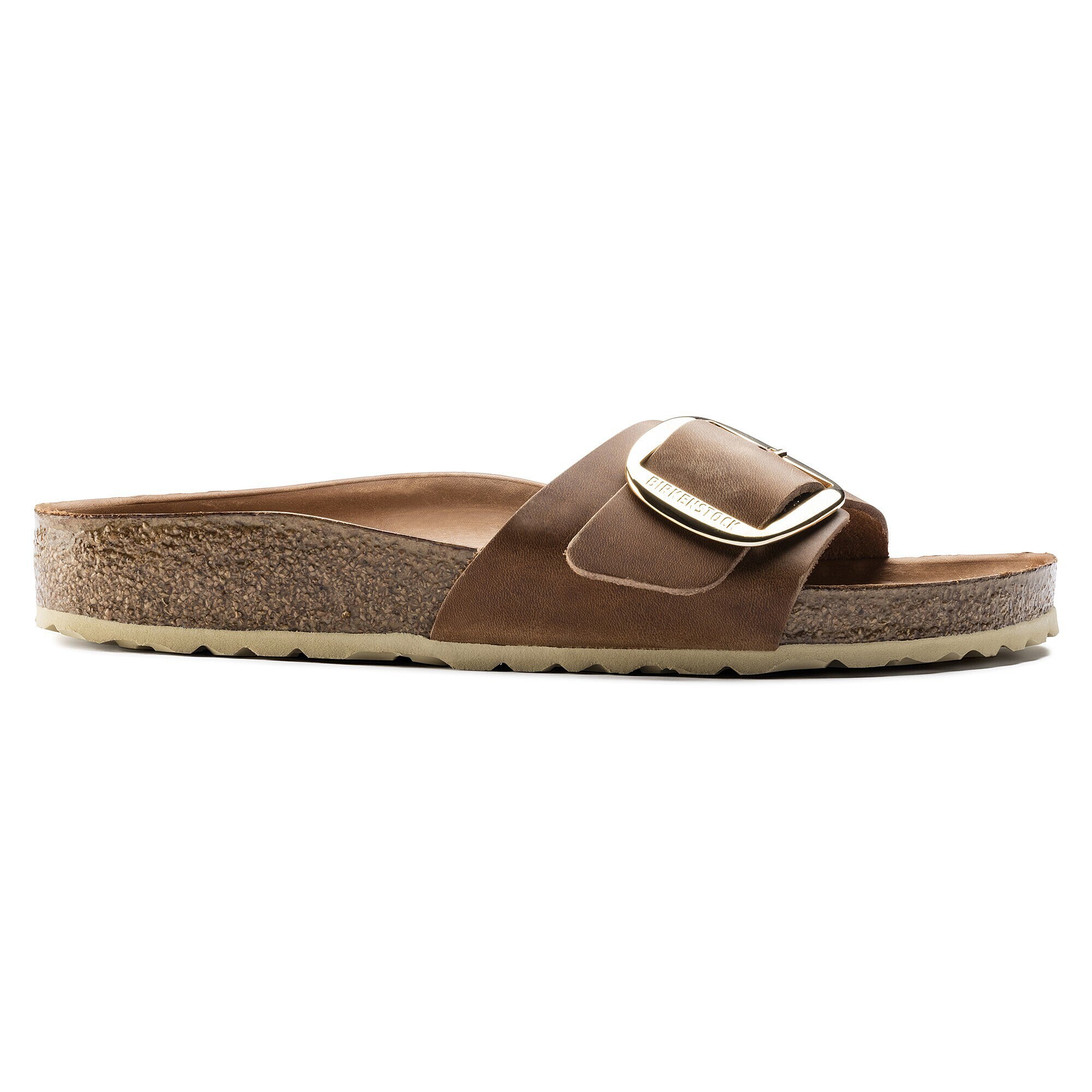 birkenstock madrid big buckle oiled leather cognac